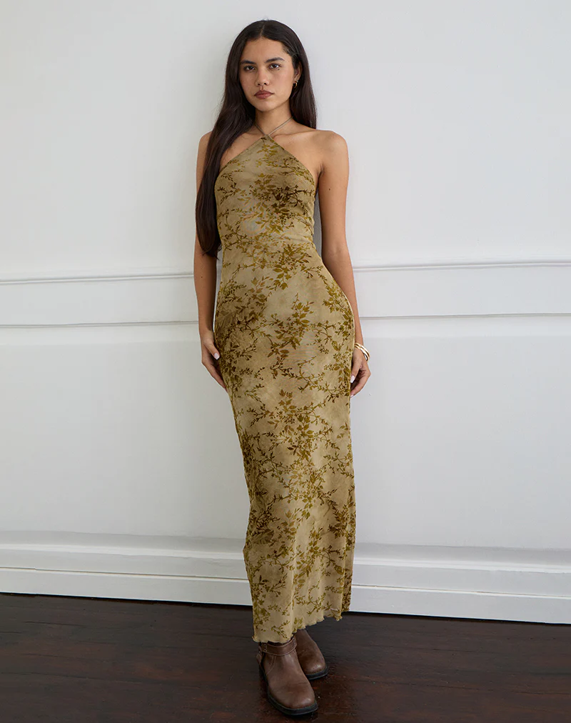 Rabika Maxi Dress in Burn Velvet Green
