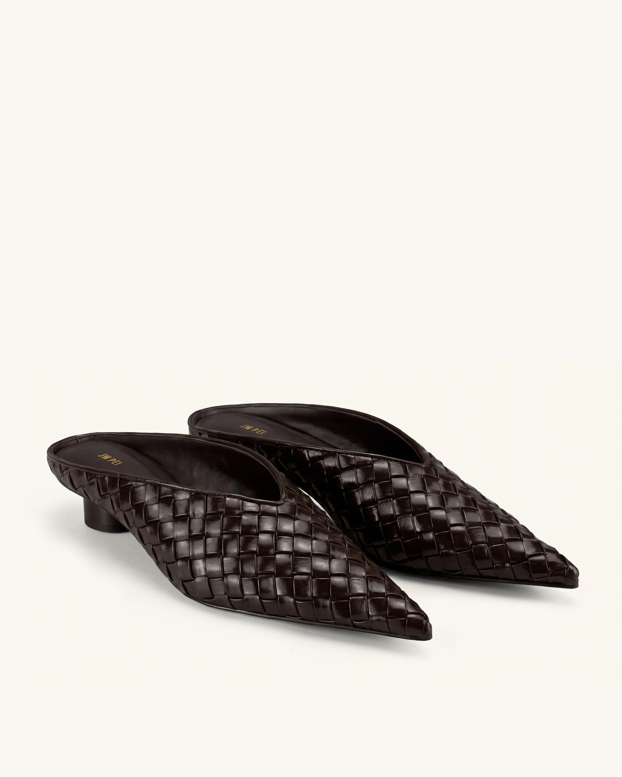 Helena Woven Textured Pointed Toe Mules - Burgundy