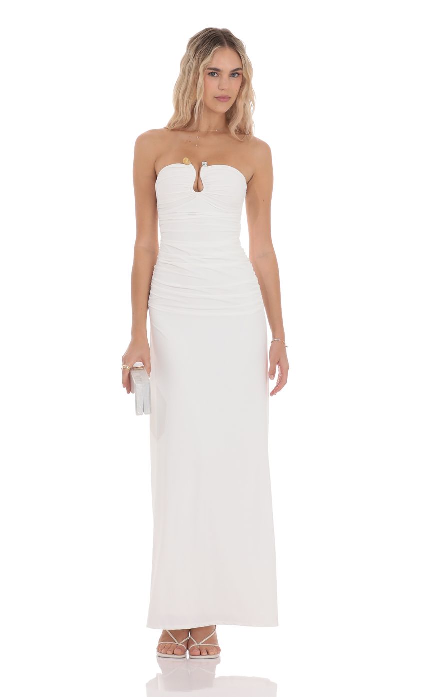 Embellished Strapless Maxi Dress in White