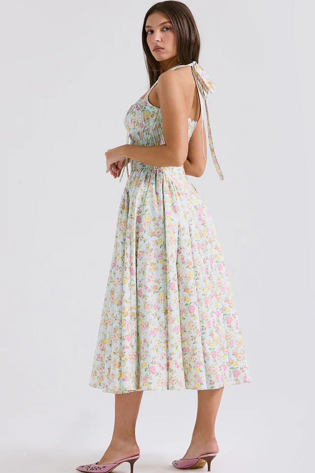 Adabella Cotton Halter Midi Sundress