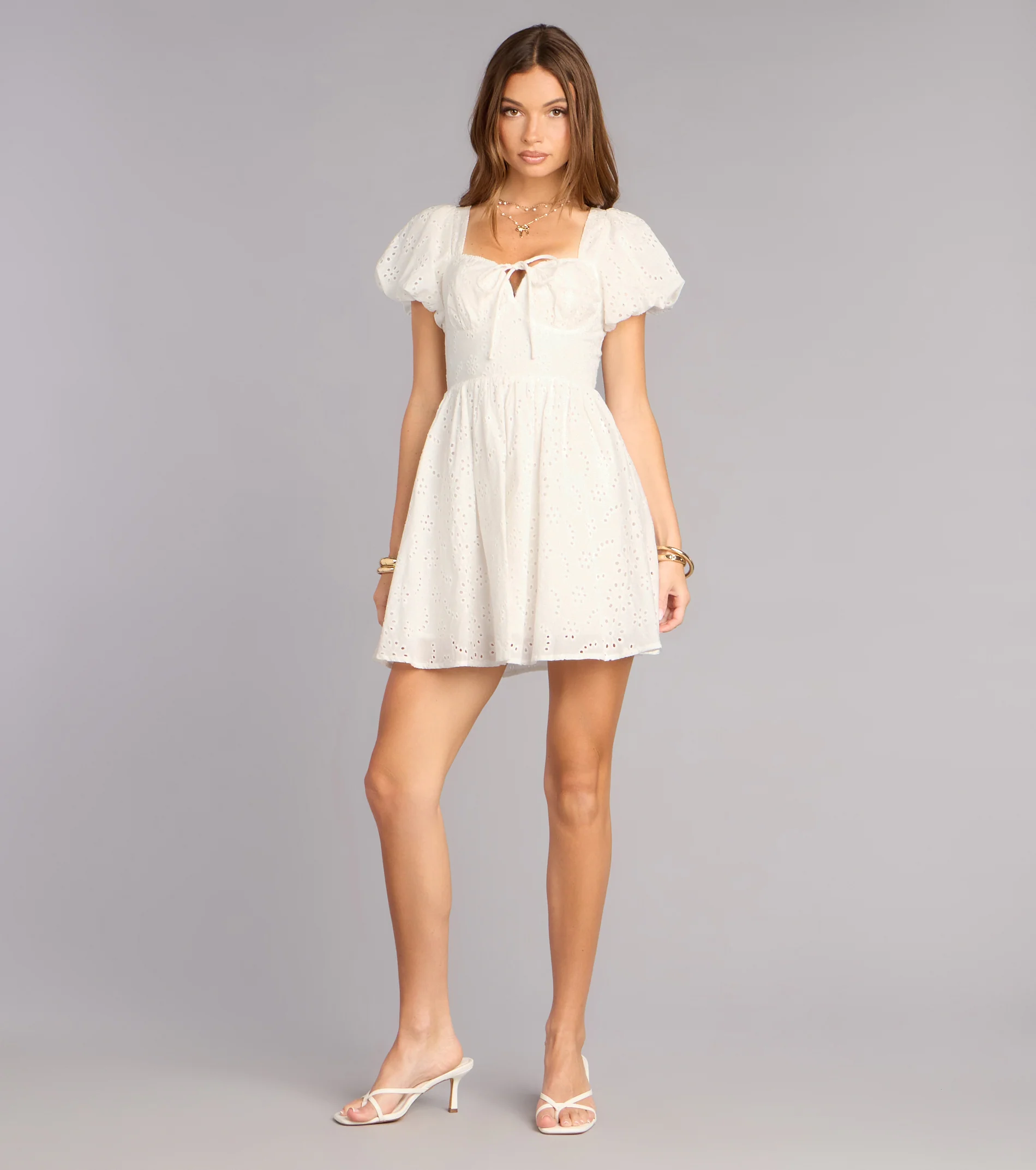 Charmed Life Eyelet Skater Mini Dress - luluinthesky