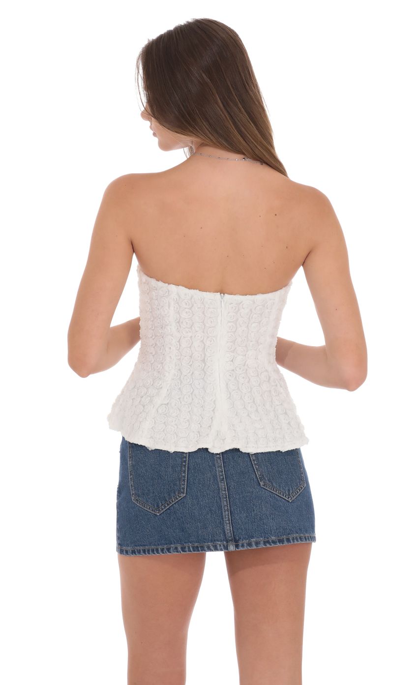 Floral Strapless Peplum Top in White