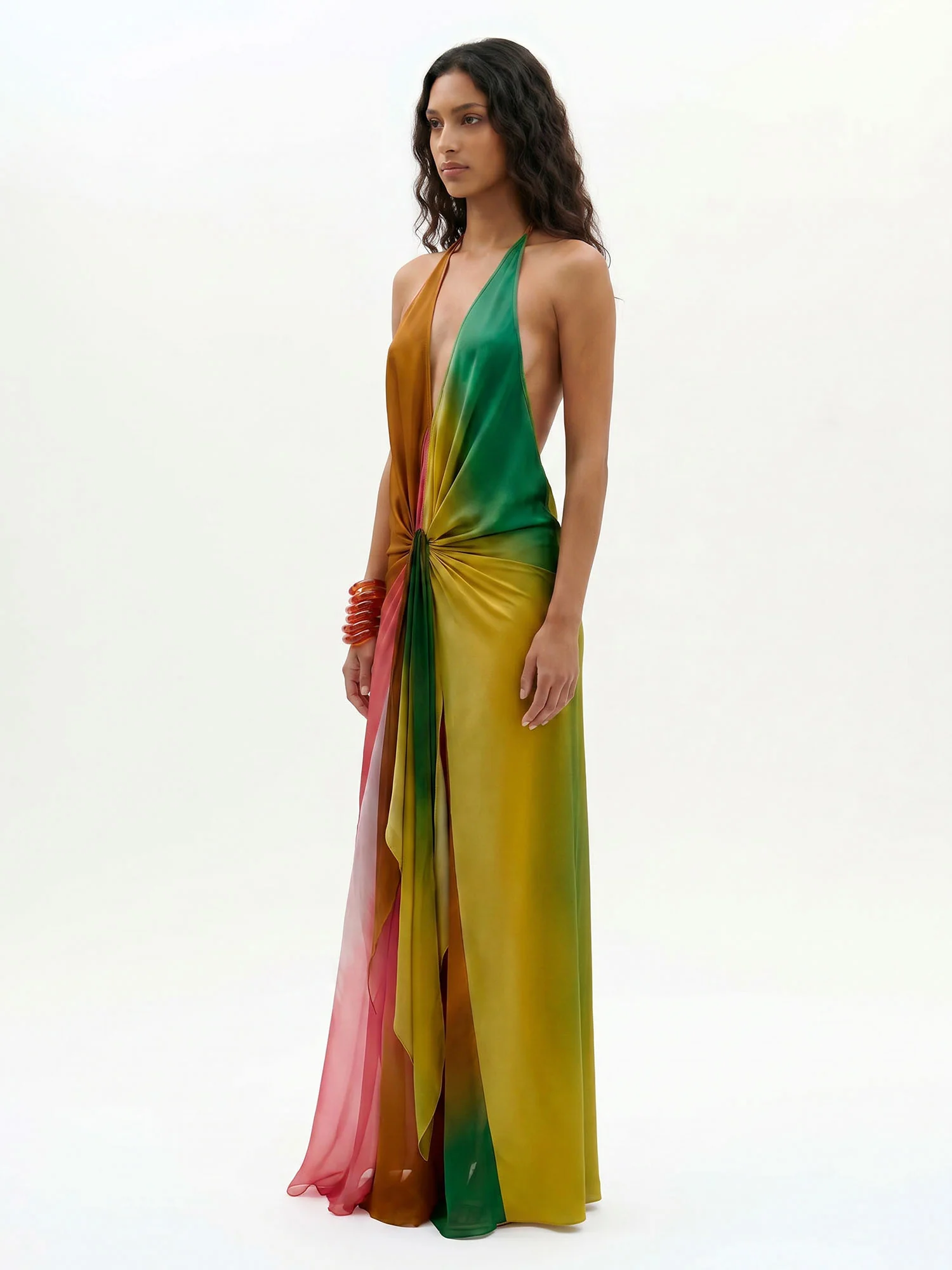 Rainbow Twist Halter Gradient Maxi Dress