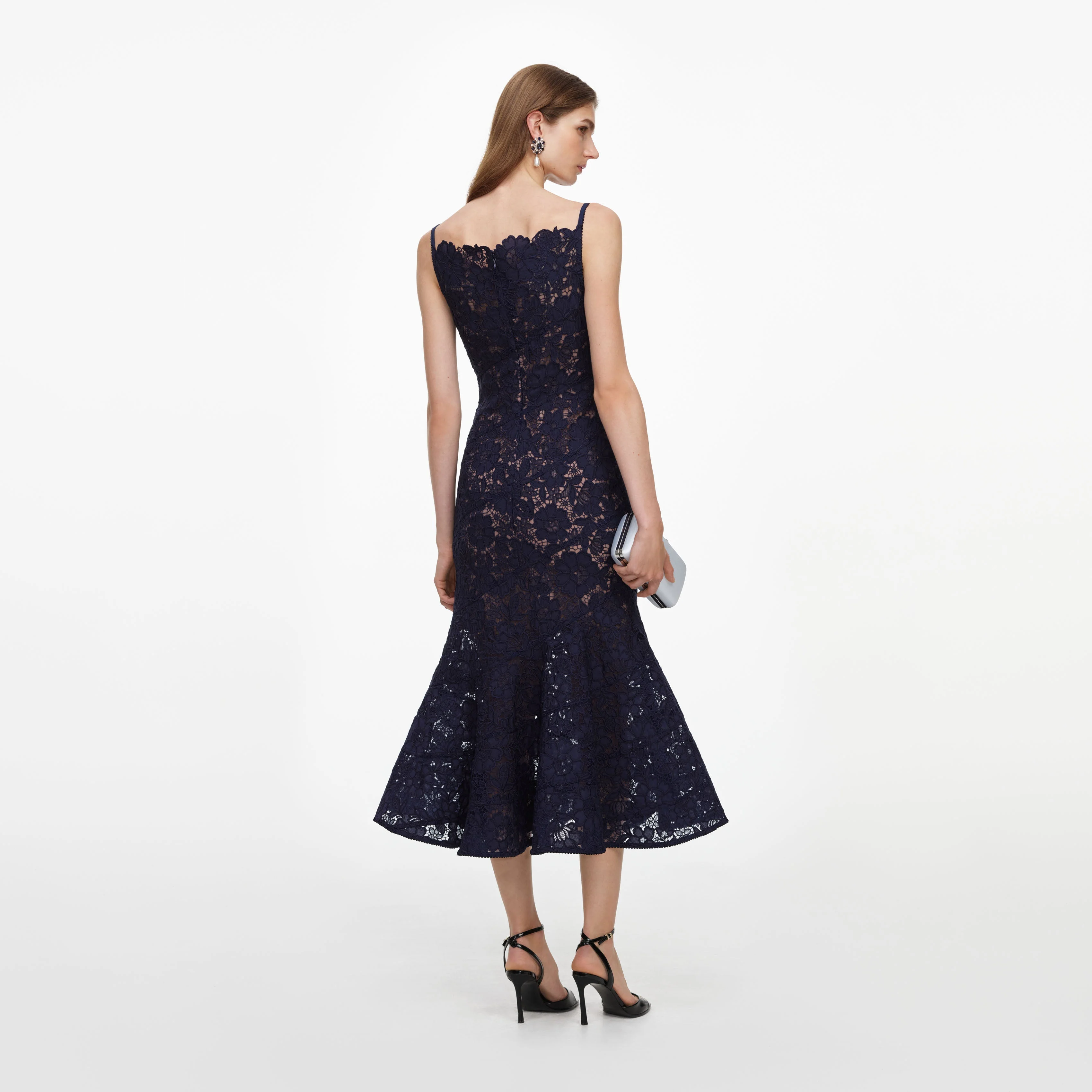 Navy Spiral Lace Midi Dress
