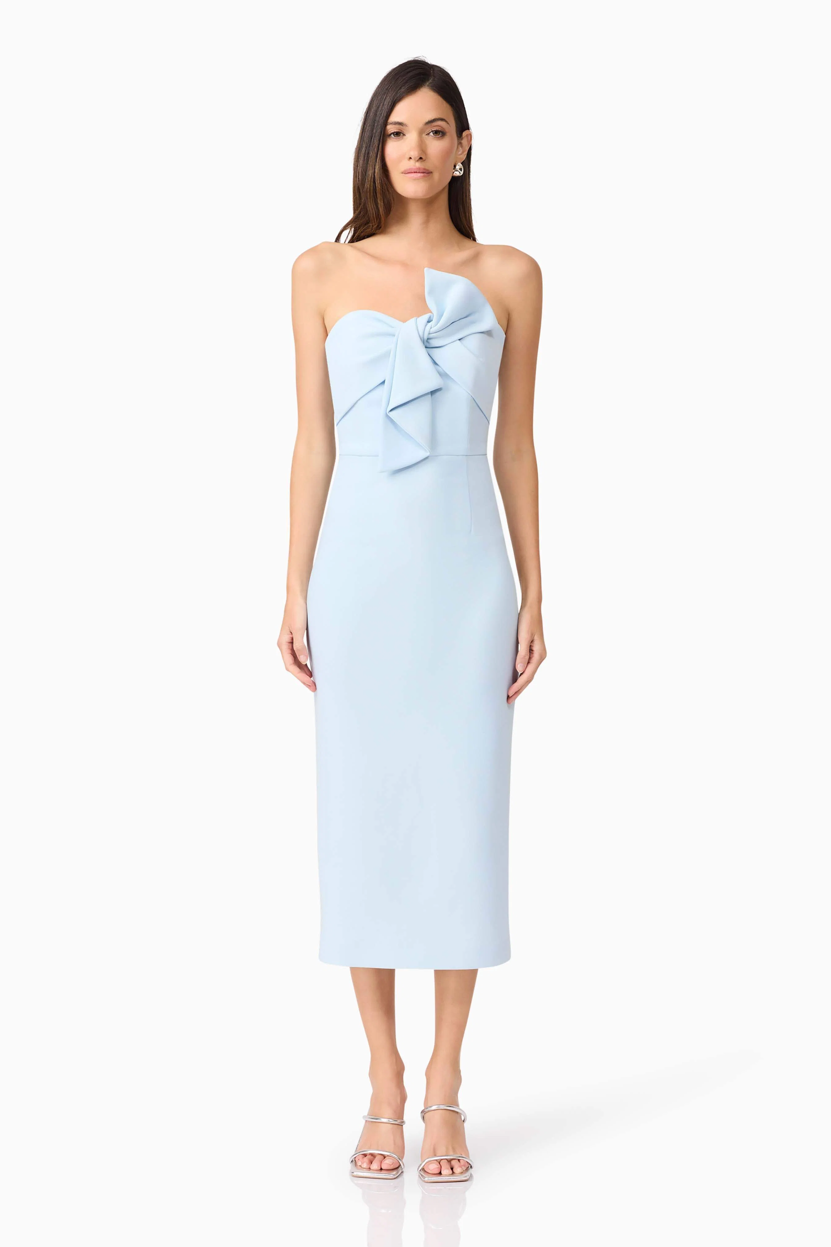Ami Strapless Midi Dress in Blue