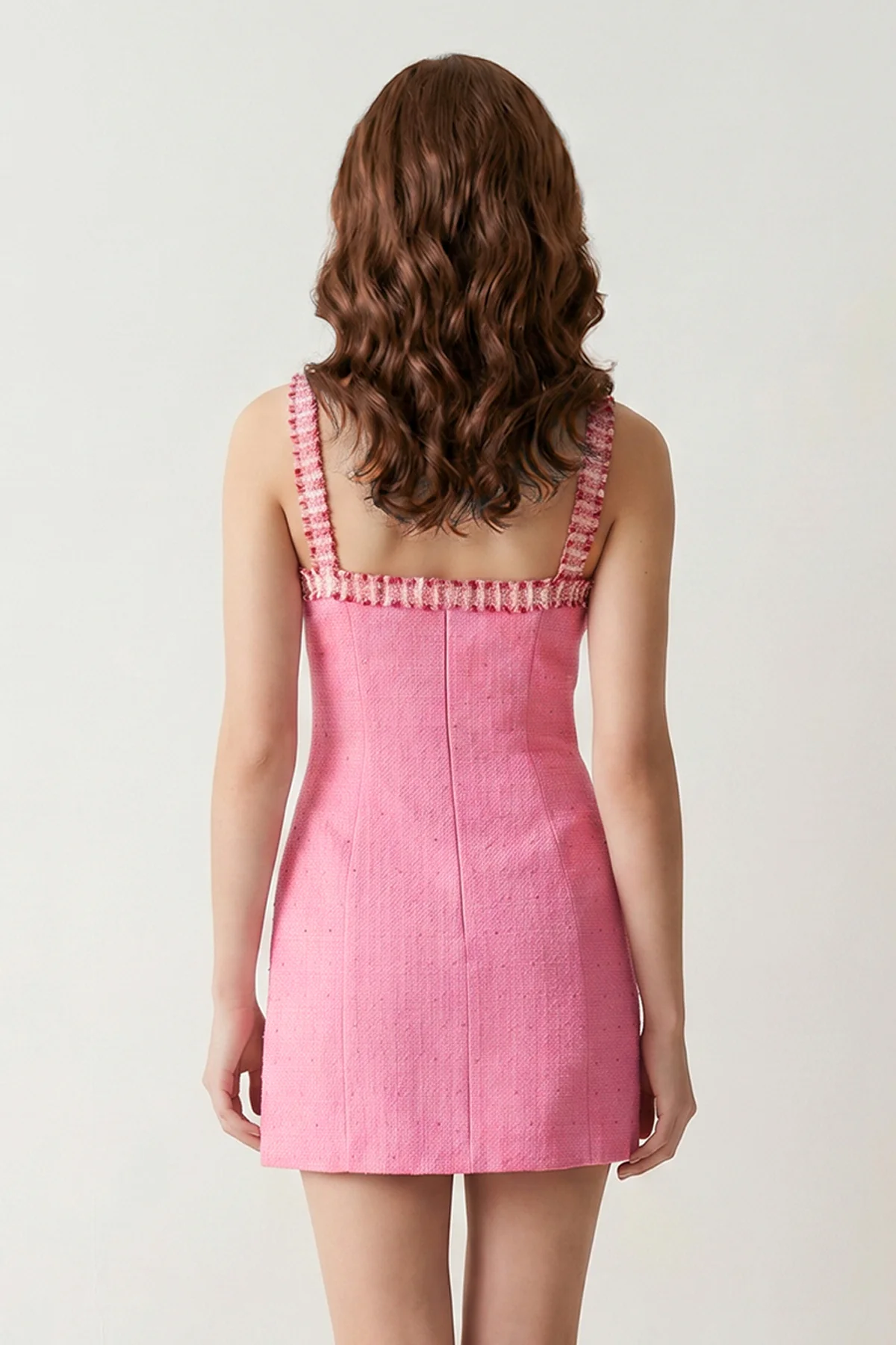 Pink Spaghetti Straps Beaded Sheath Homecoming Dress With Bows