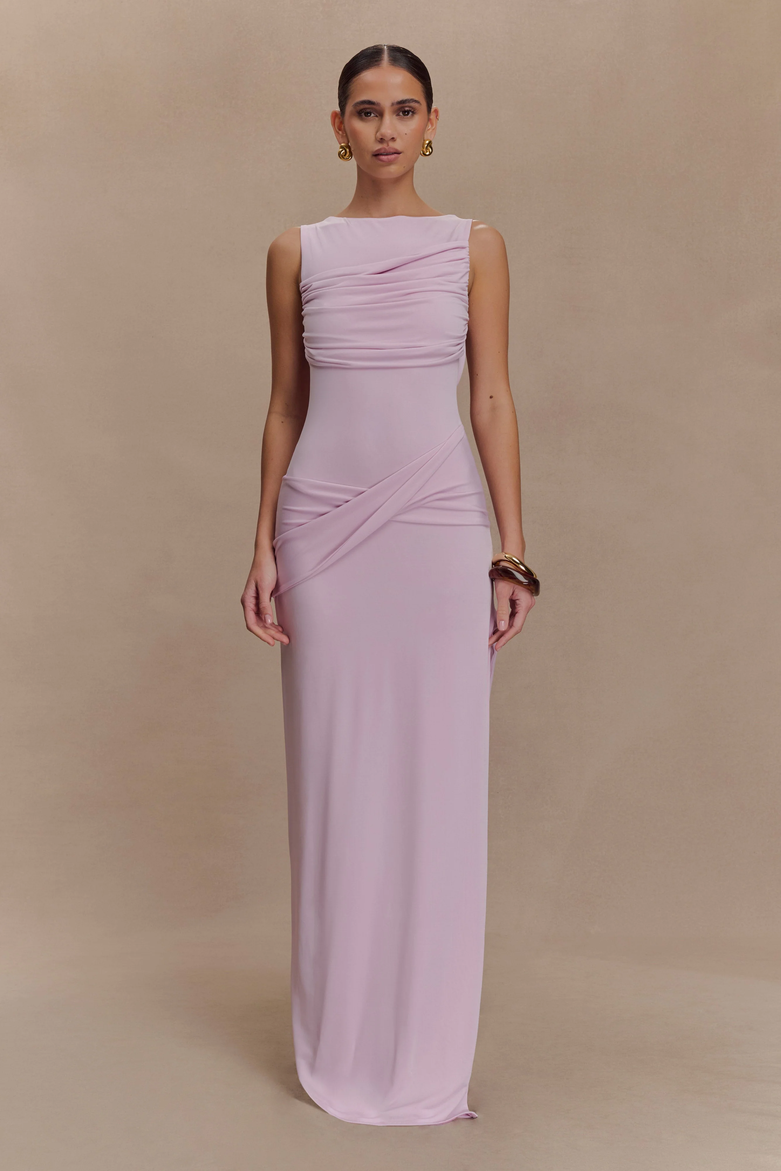 Henley Slinky Drape Maxi Dress - Baby Pink