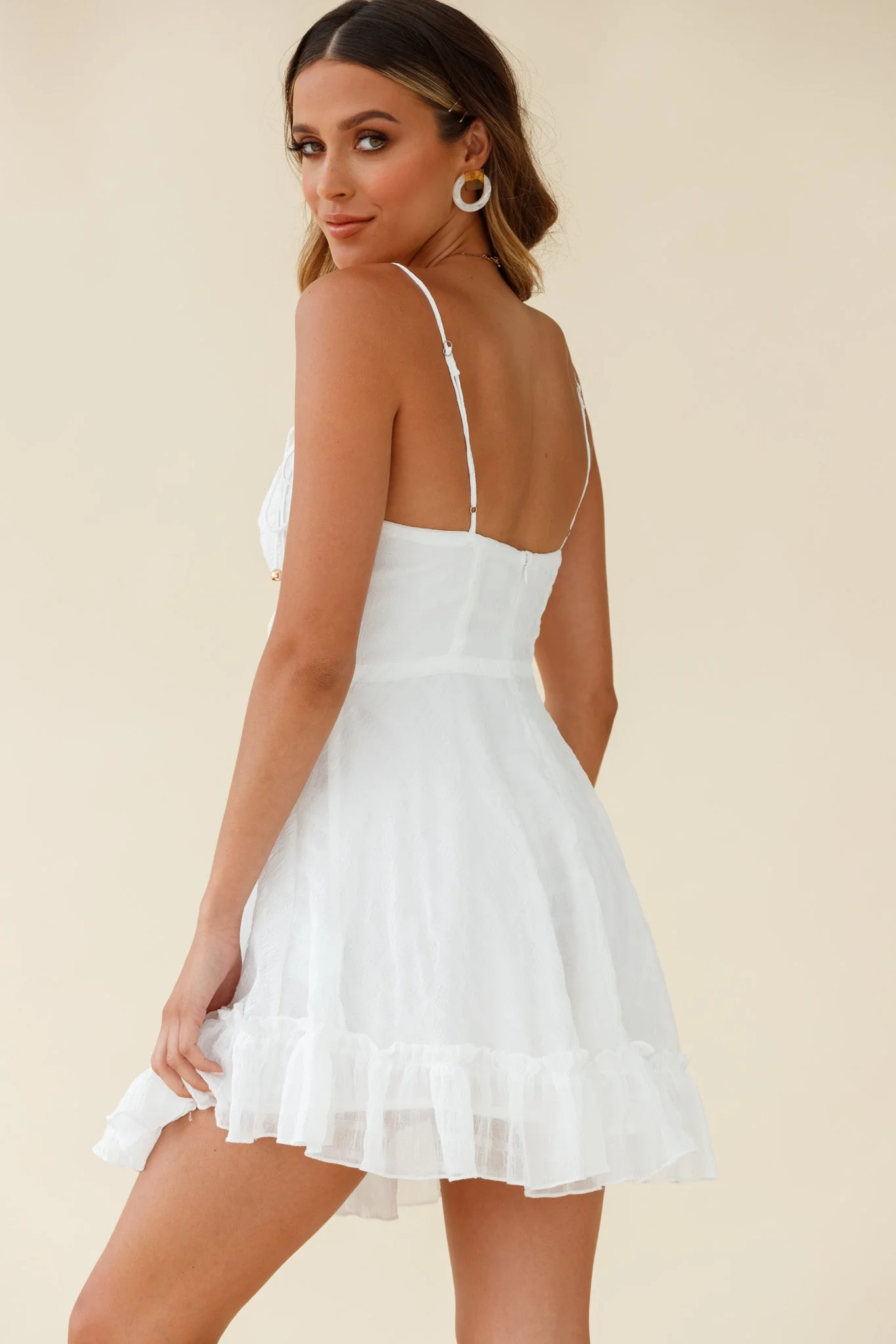 Janie String Tie Detail Ruffle Hem Babydoll Dress White - luluinthesky