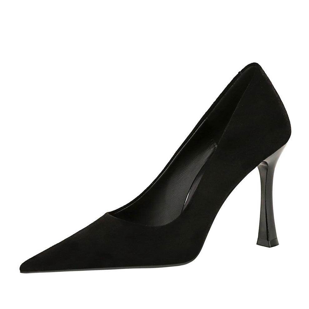 Black Suede Pointy Stiletto Heels 753837040195