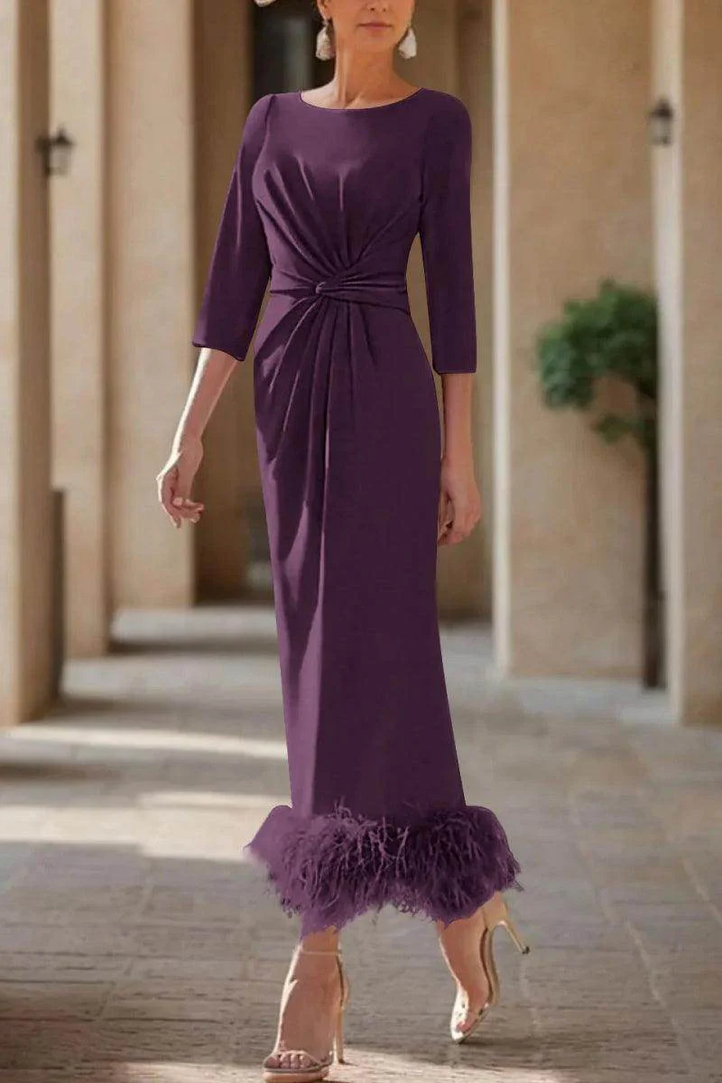 Sheath Column Scoop Neck Ankle Length Feather Mother Dresses CM0378