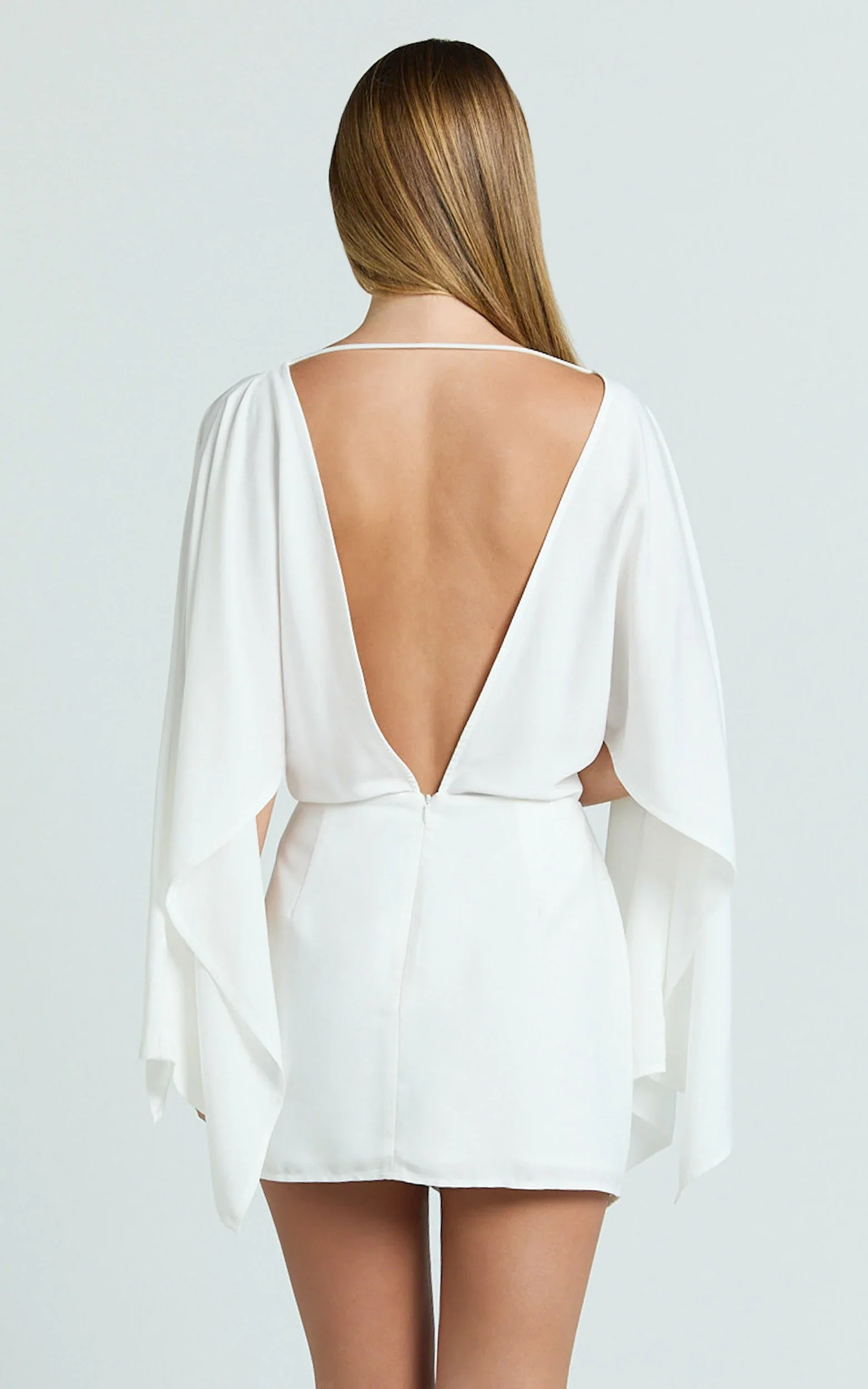 Zoey Mini Dress - Wide Sleeve Tie Skirt Dress in Ivory