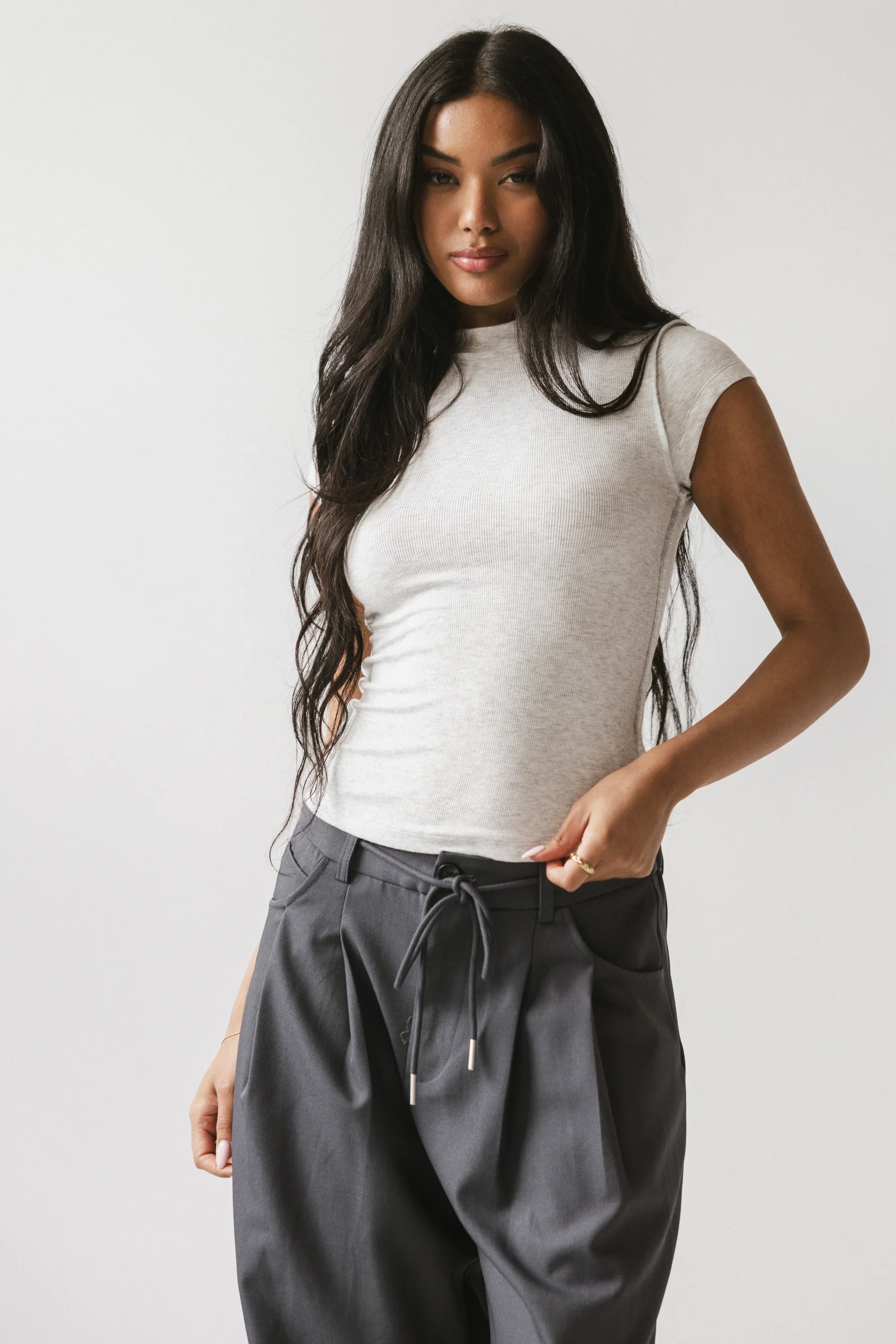 Kimberly Ribbed Top in Heather Grey