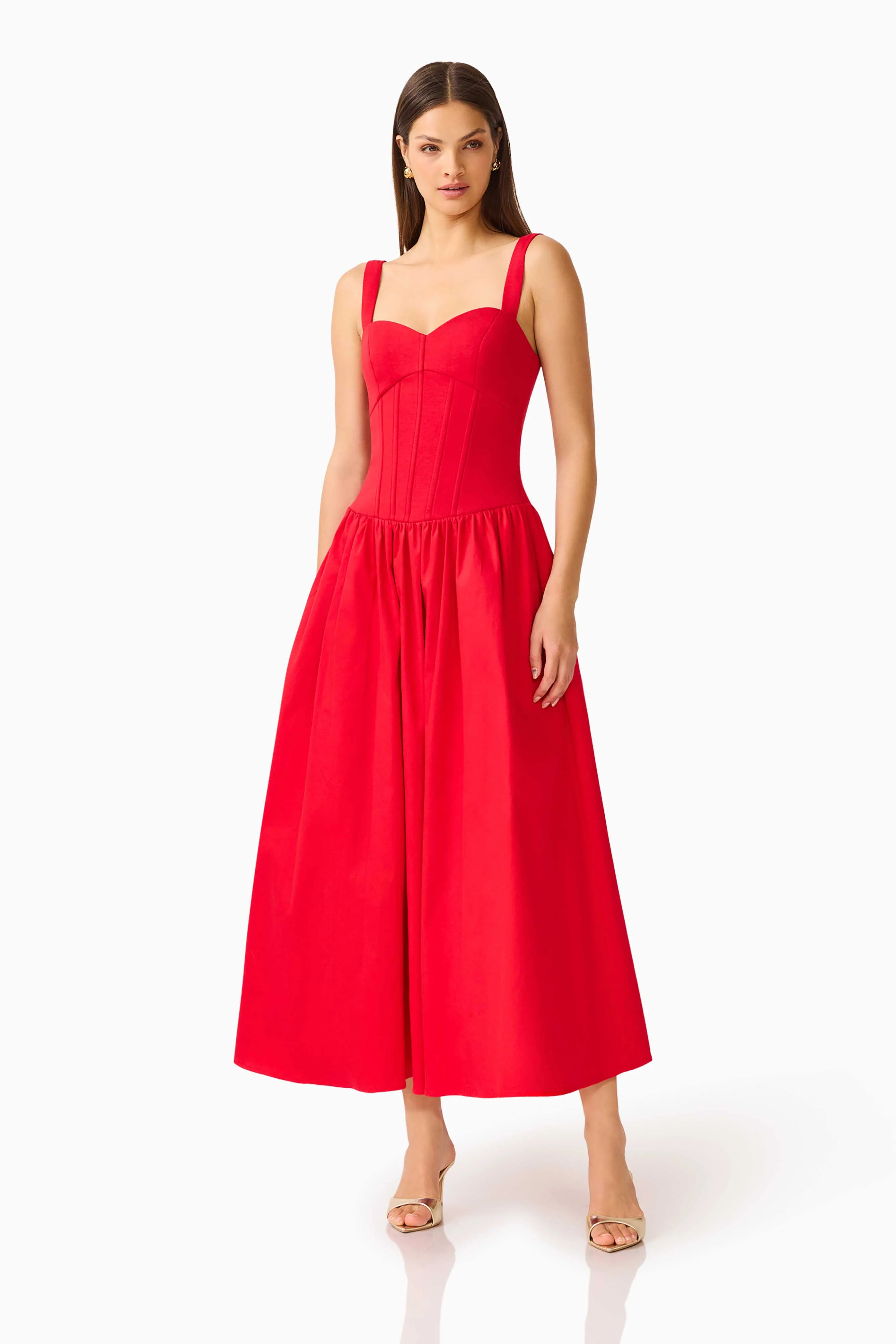 CURAAE Aris Sweetheart Midi Dress in Red