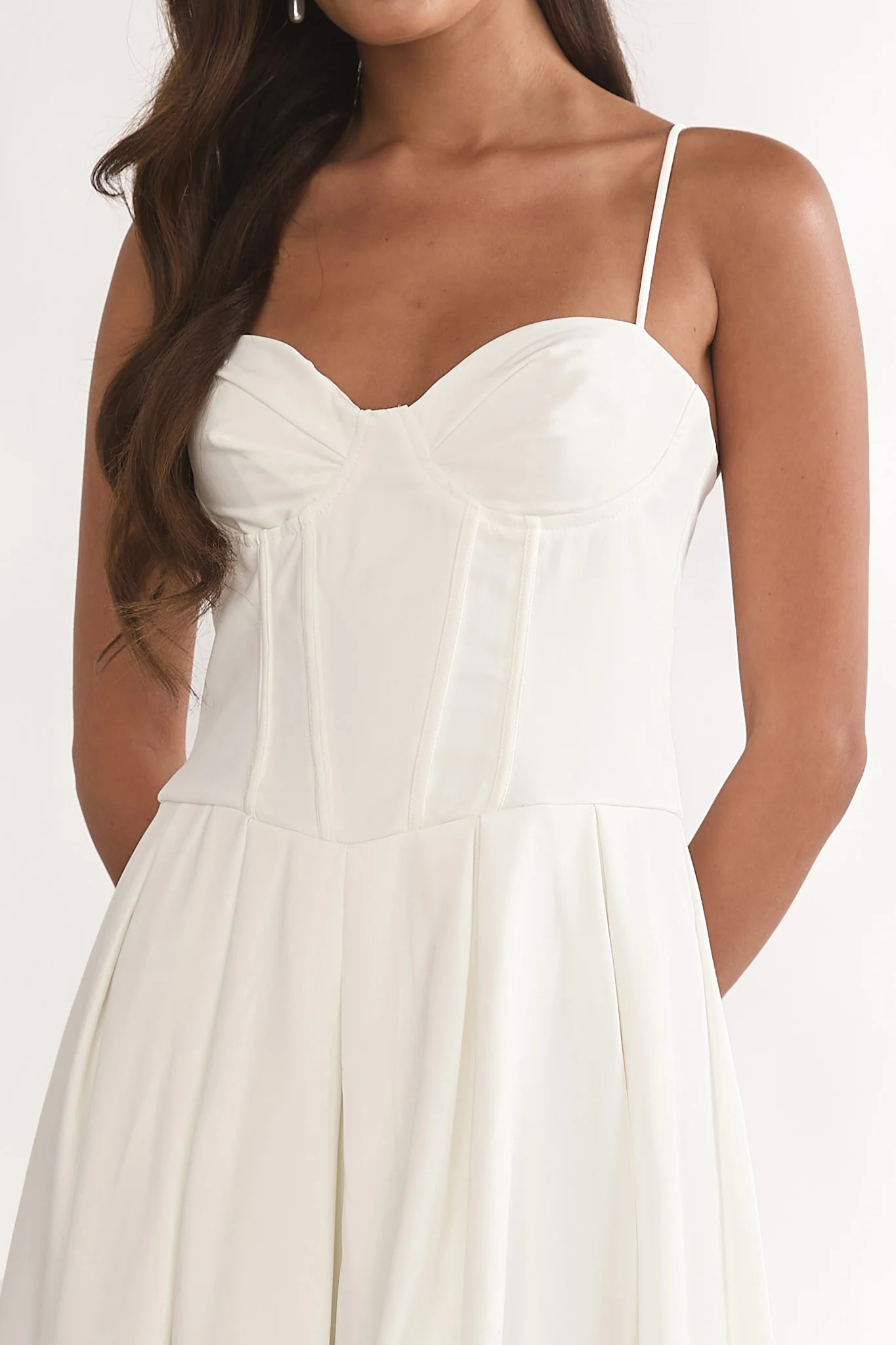 Kearsy Box Pleat Sweetheart Neckline Midi Dress White - luluinthesky