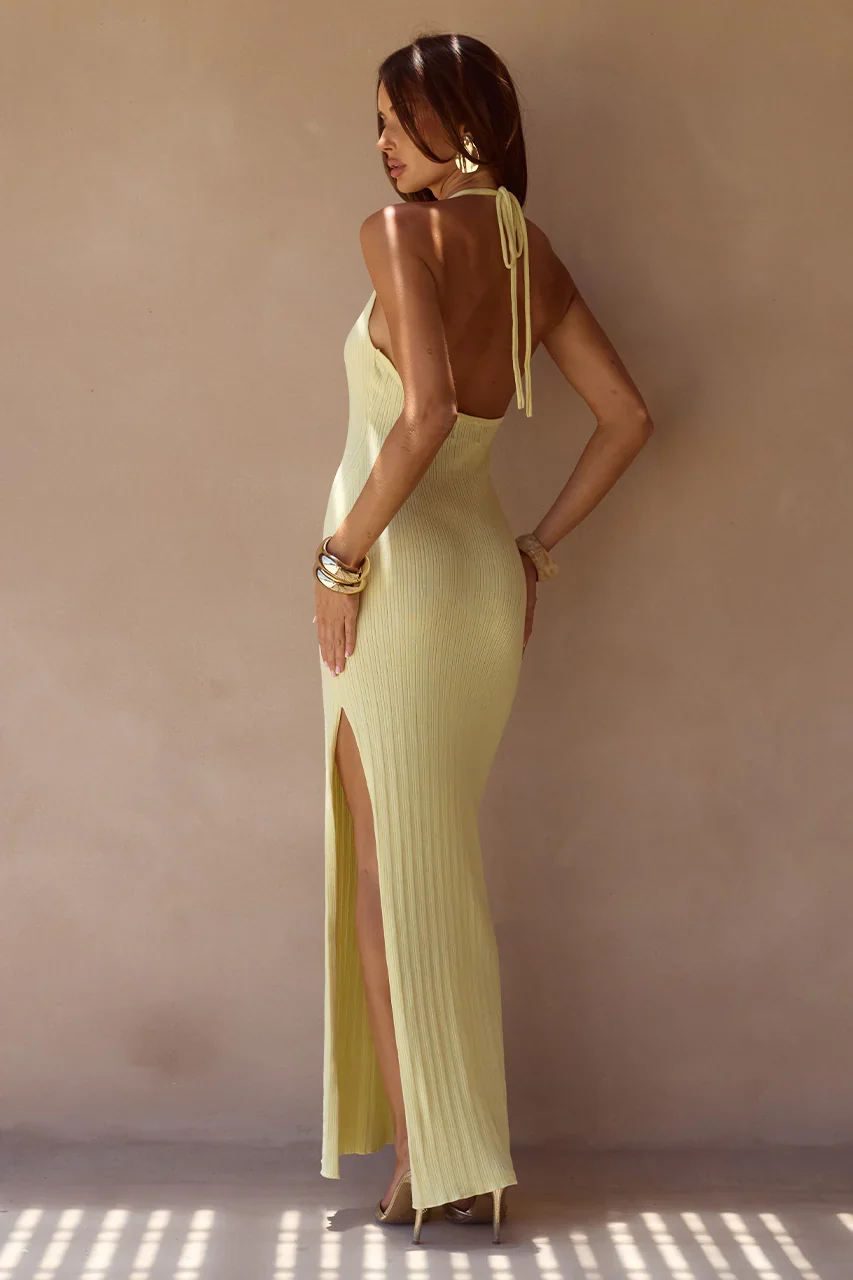 LILABELLE HALTER KNIT MAXI DRESS - LEMON