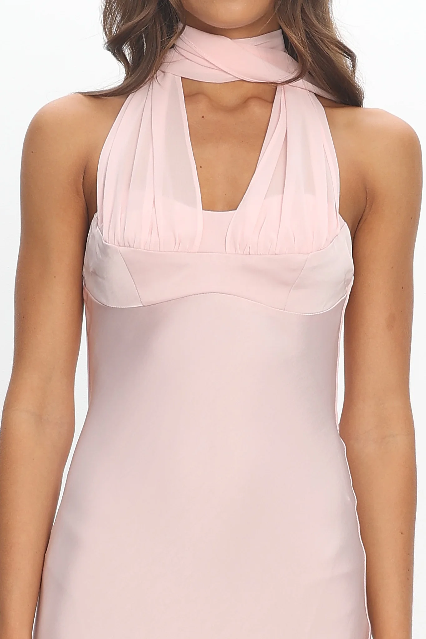 Tirsa Scarf Neck Satin Slip Gown Pink - luluinthesky