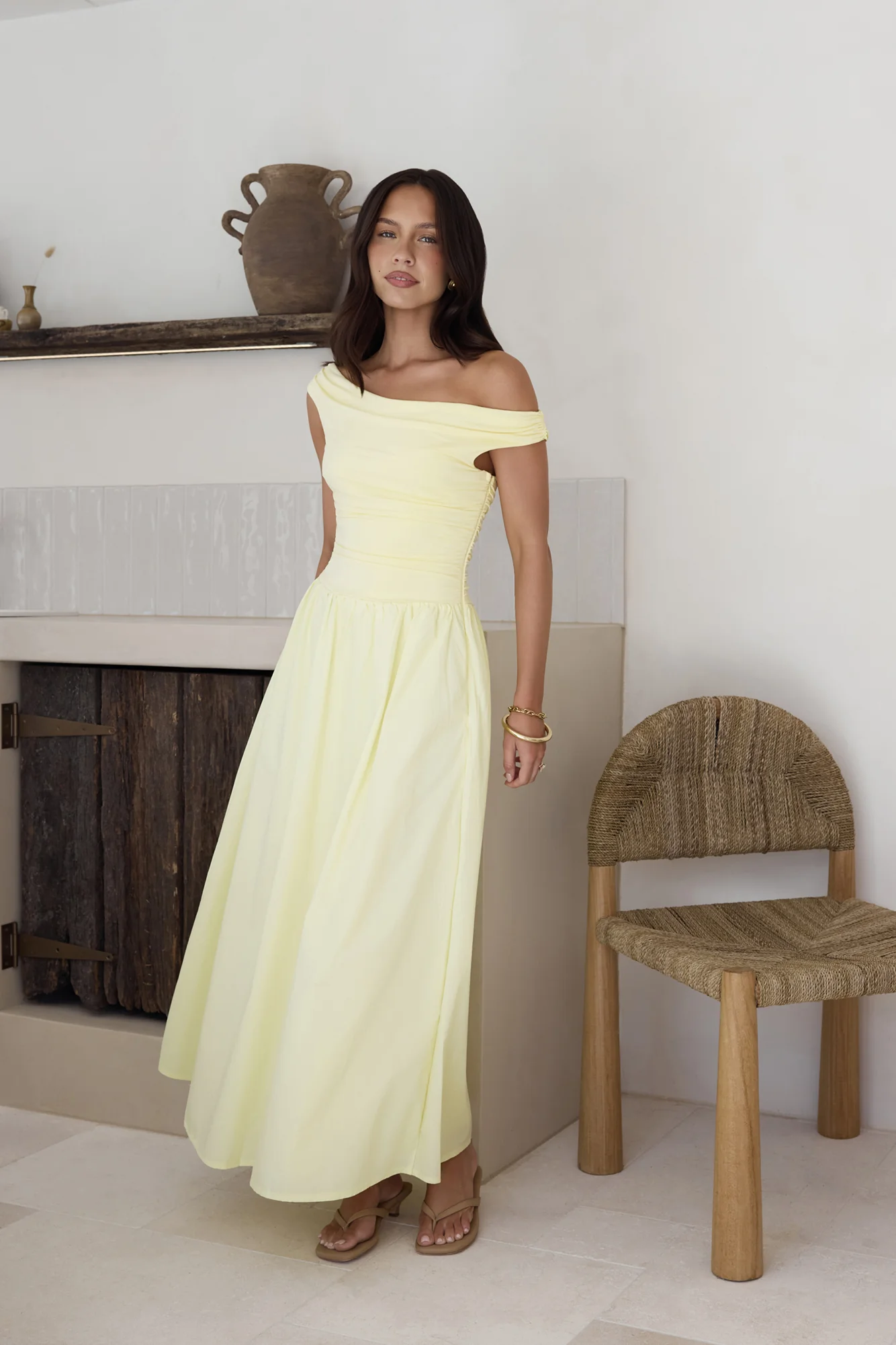 Days Of The Sun Off Shoulder Maxi Dress Yellow