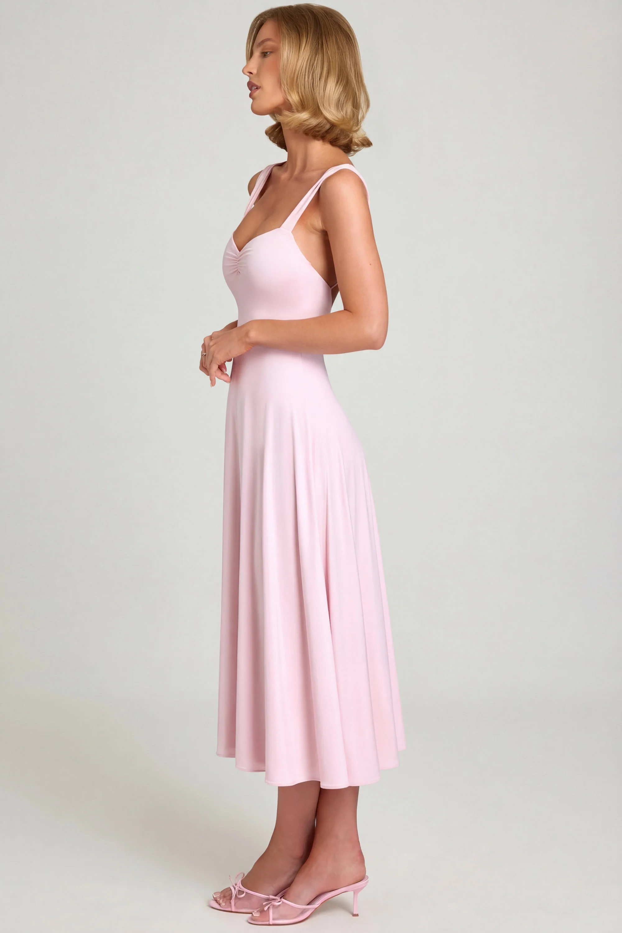 Sweetheart-Neck Ruched Midaxi Dress in Blush