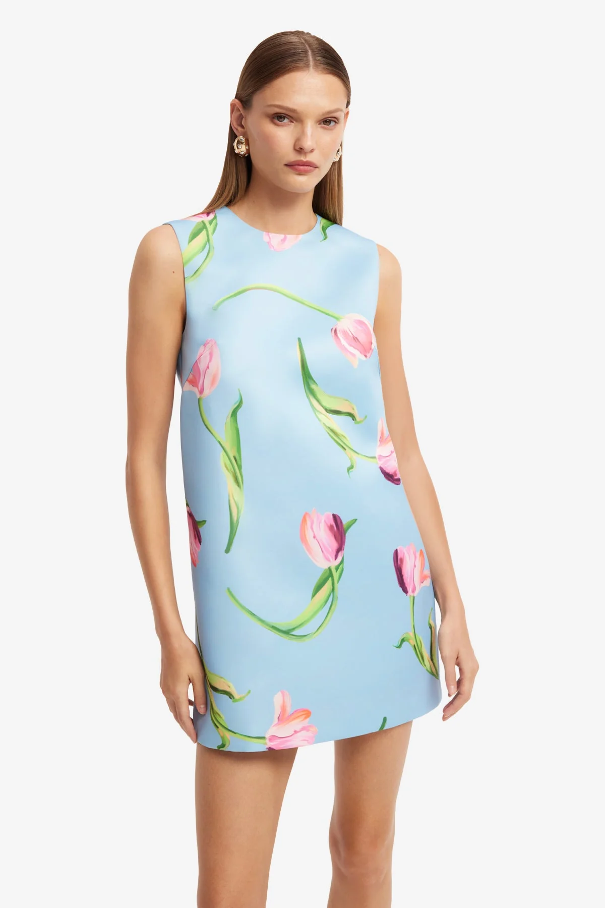Yvonne Mini Dress - Tulip Print in Blue