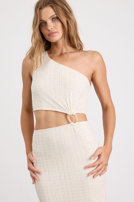 Camelia Cream Textured One-Shoulder Maxi Dress