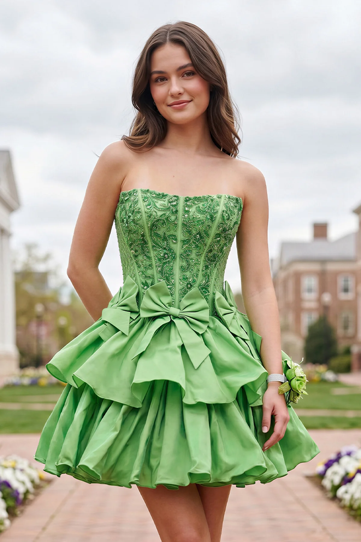 Lime Green - Strapless Sequins A-Line Homecoming Dress With Bow