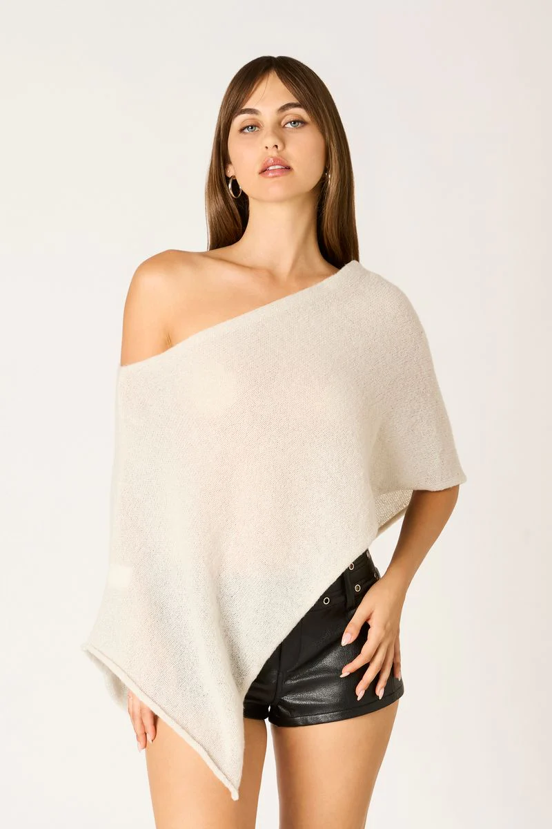 Asymmetric Sheer Knit Poncho