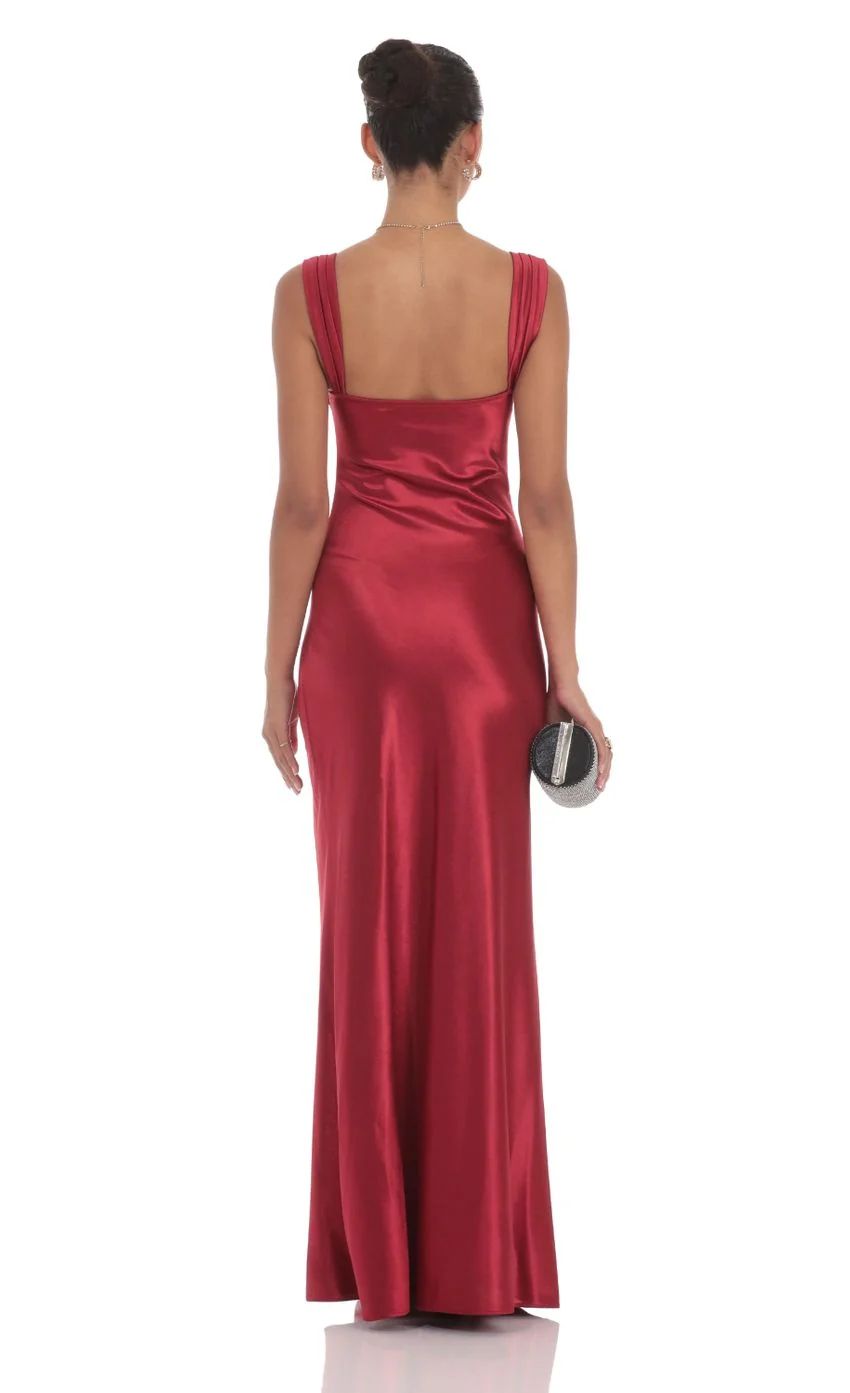 Satin Lace-Bust Dress in Red