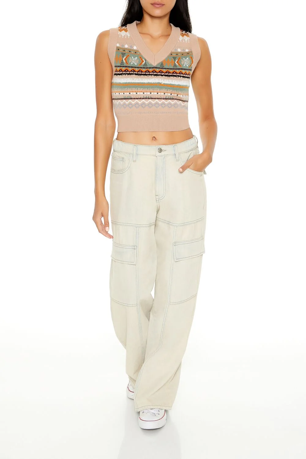 Geo Print Cropped Sweater Vest