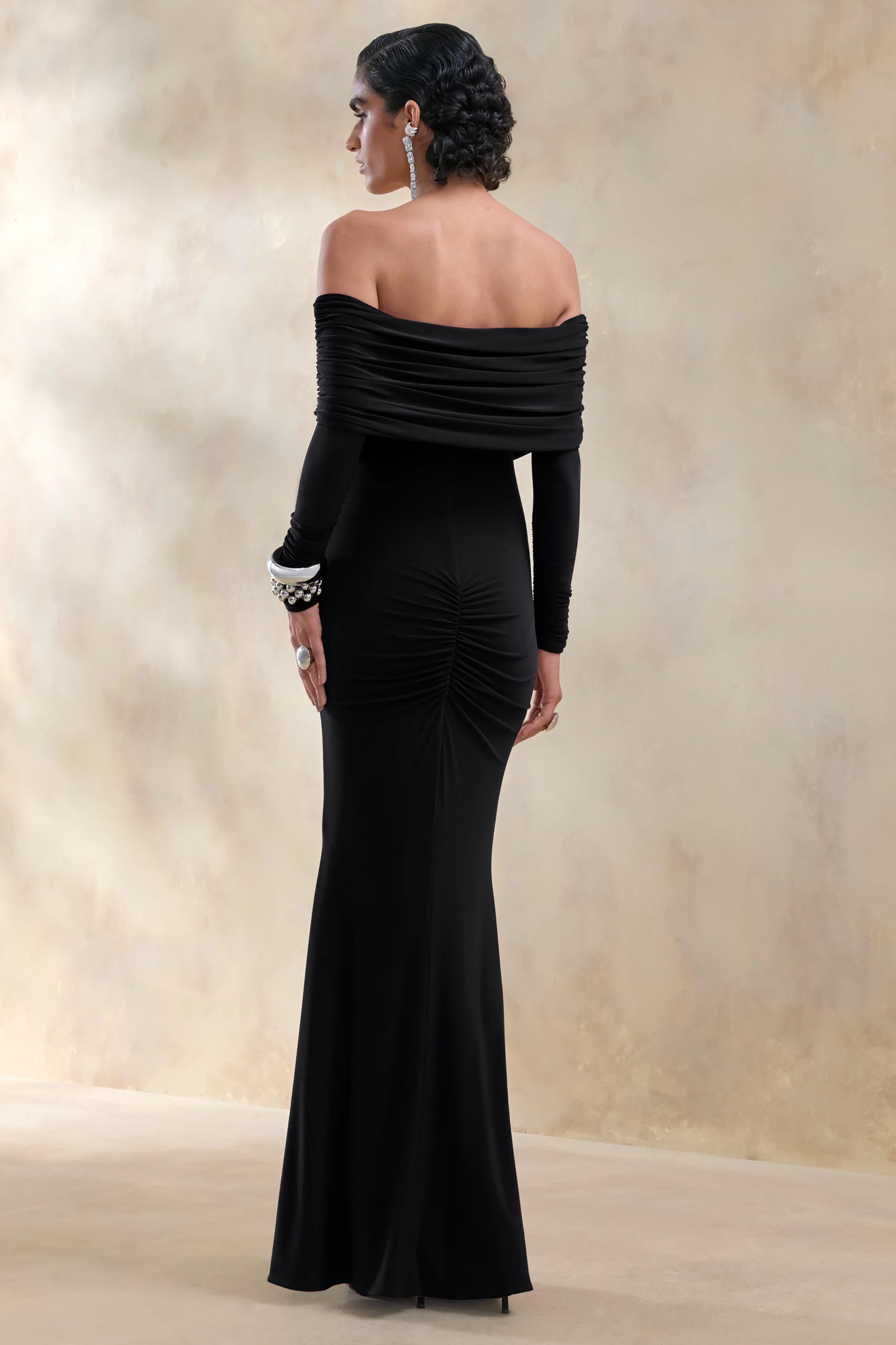 Brisea | Black Bardot-Neck Maxi Dress