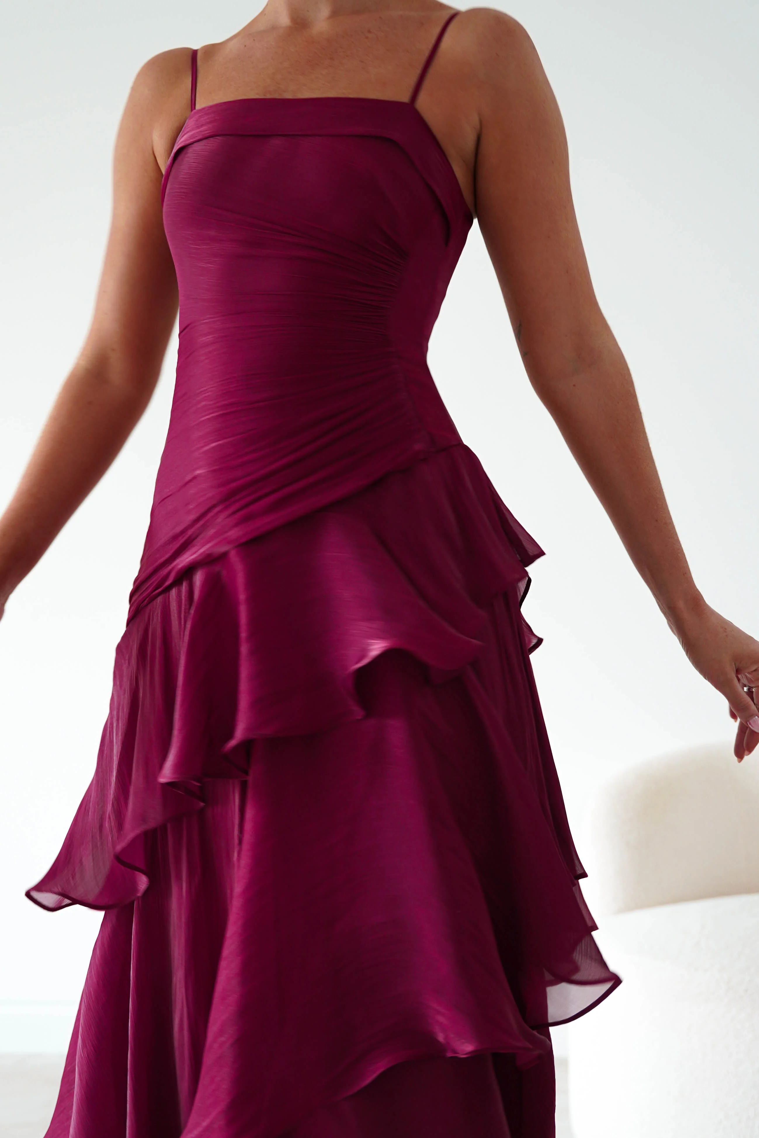 Renee Luminescent Ruffle Maxi Dress | Wine