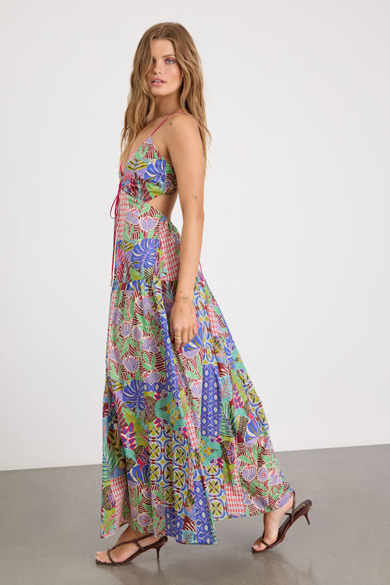 Monica Multi Print Tie-Front Maxi Dress