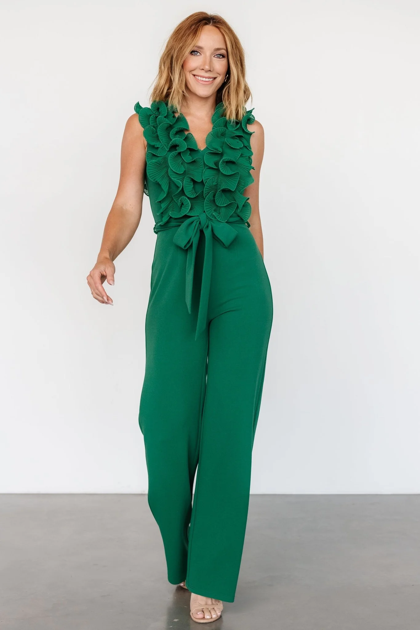 Tyra Ruffle Tank Jumpsuit | Green - luluinthesky