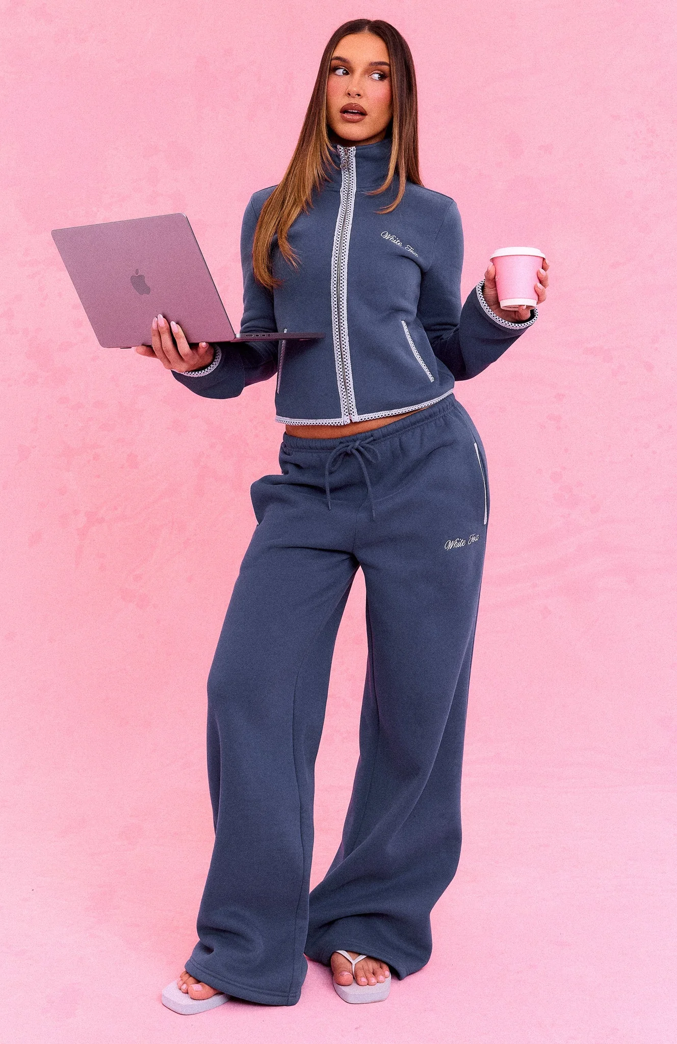 The Social Club Helena Wide Leg Sweatpants Navy