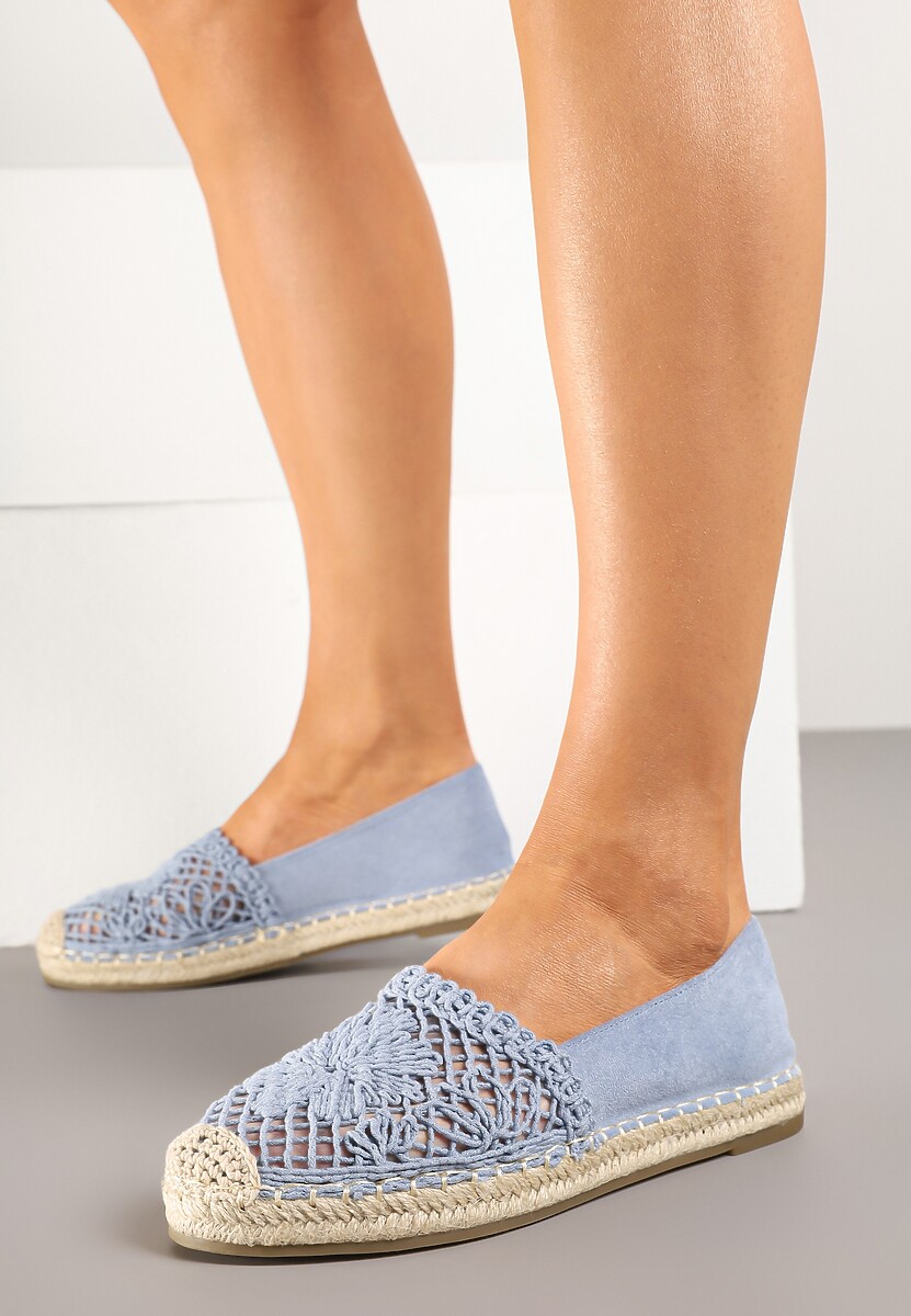 Niebieskie Espadryle z Ażurową Cholewką i Plecionką Sdivena