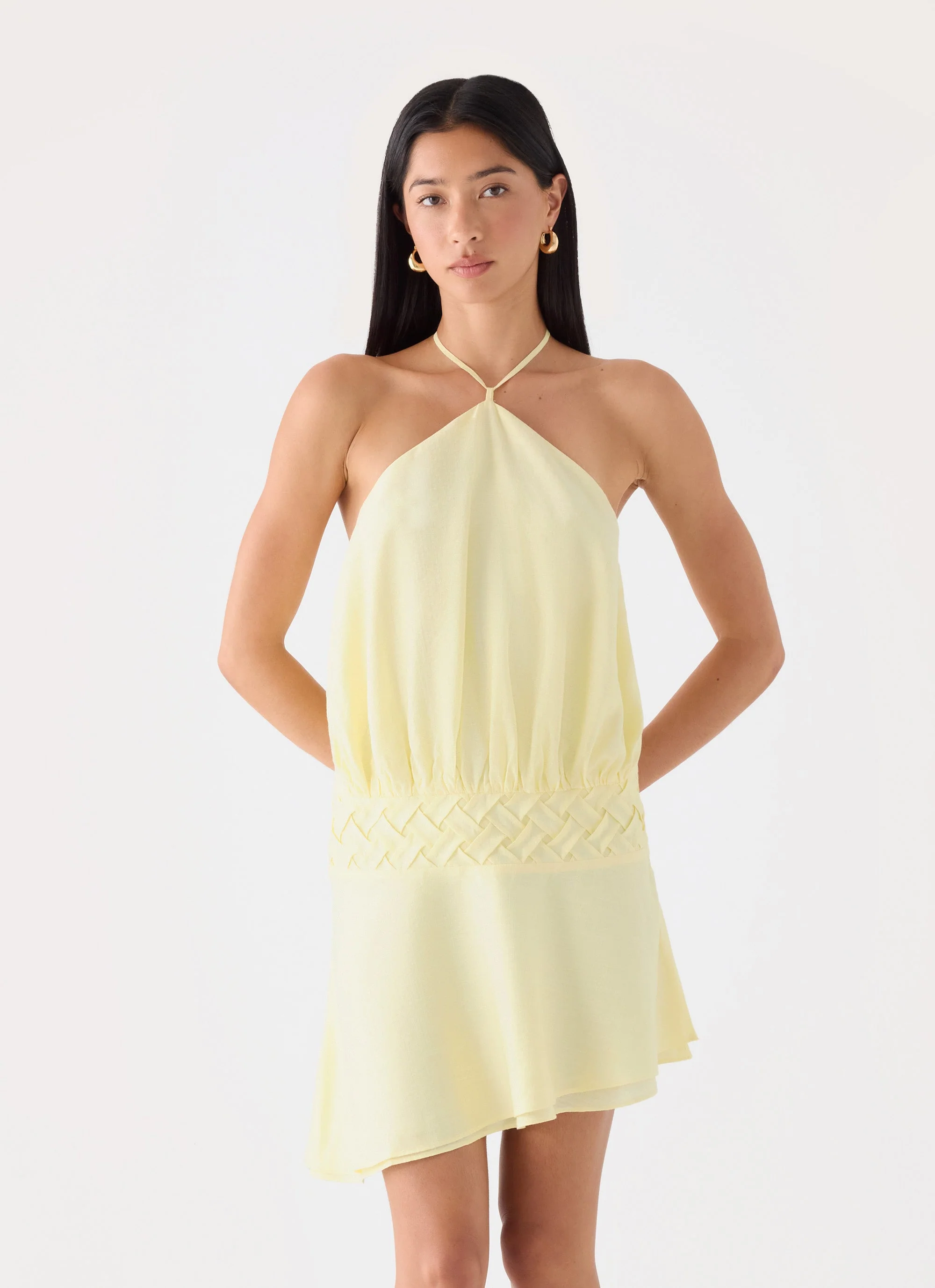 Keep It Secret Crinkle Mini Dress - Baby Yellow