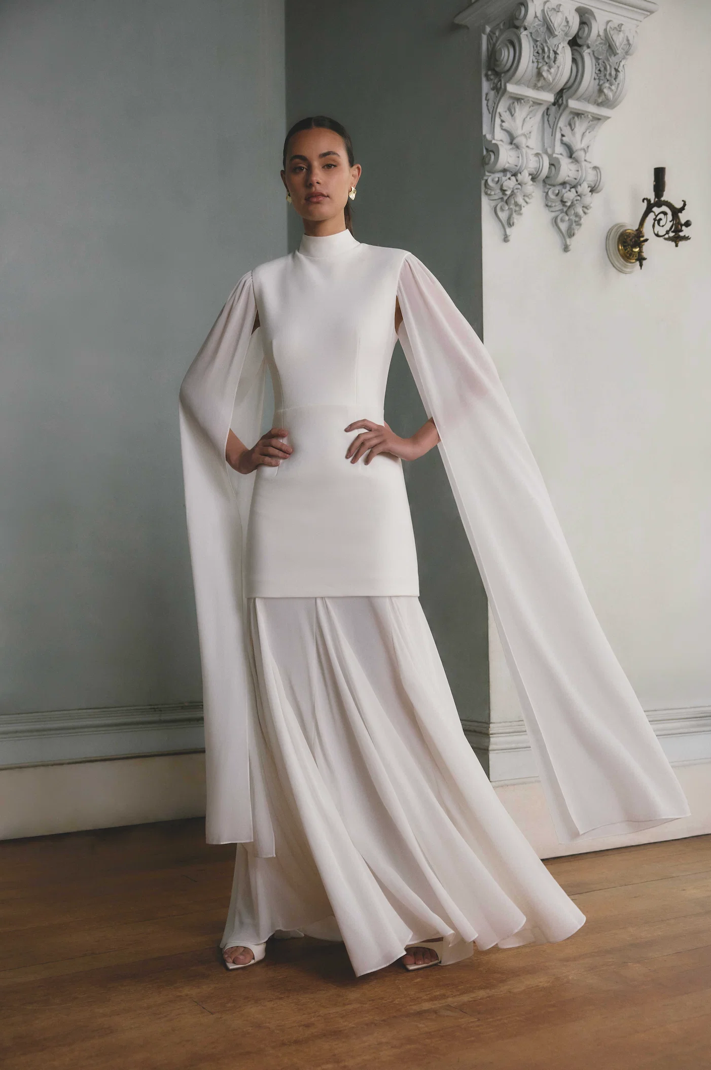 Odelia Cape Sleeve Gown in White