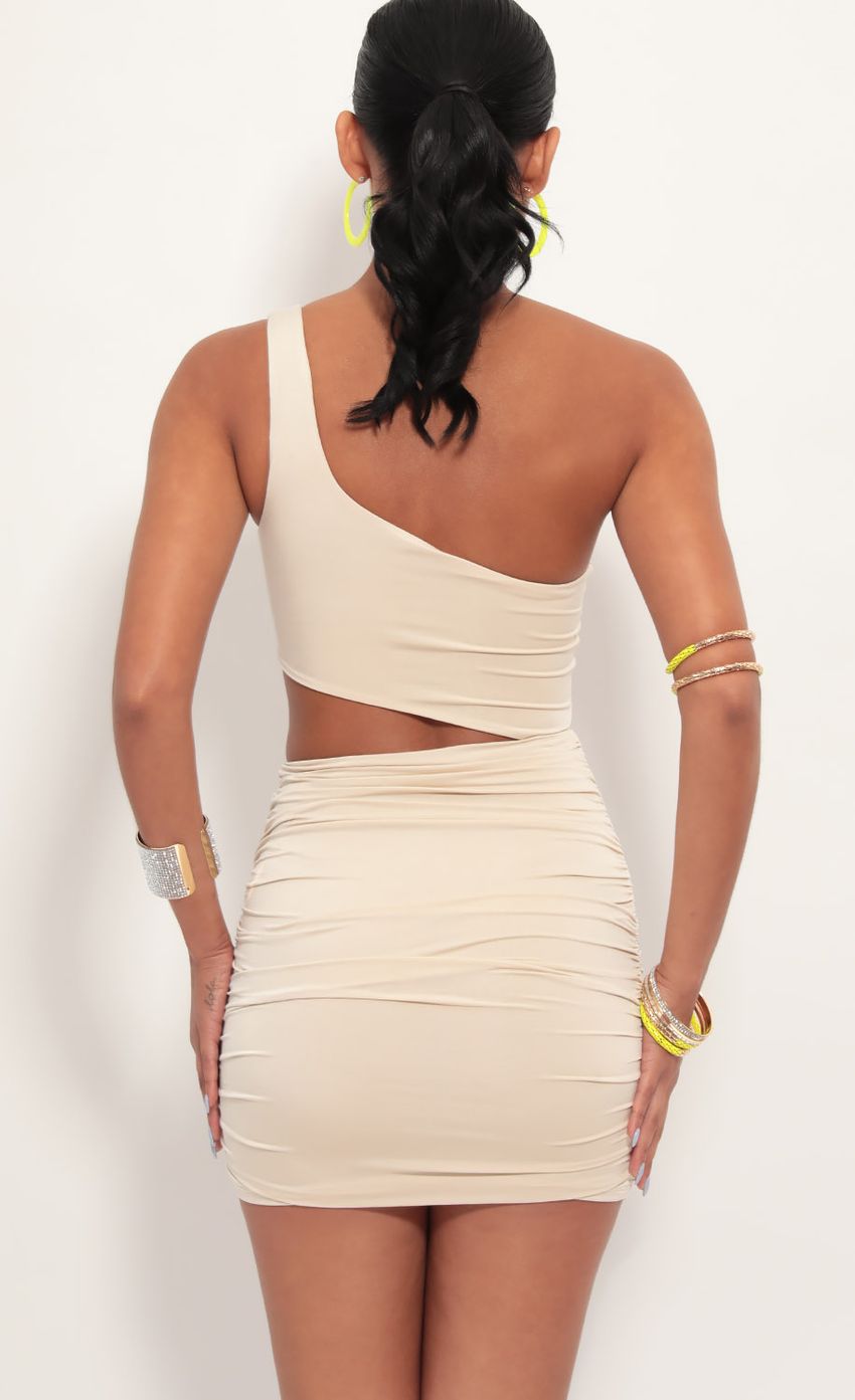 One shoulder Ruched Cutout Dress in Champagne