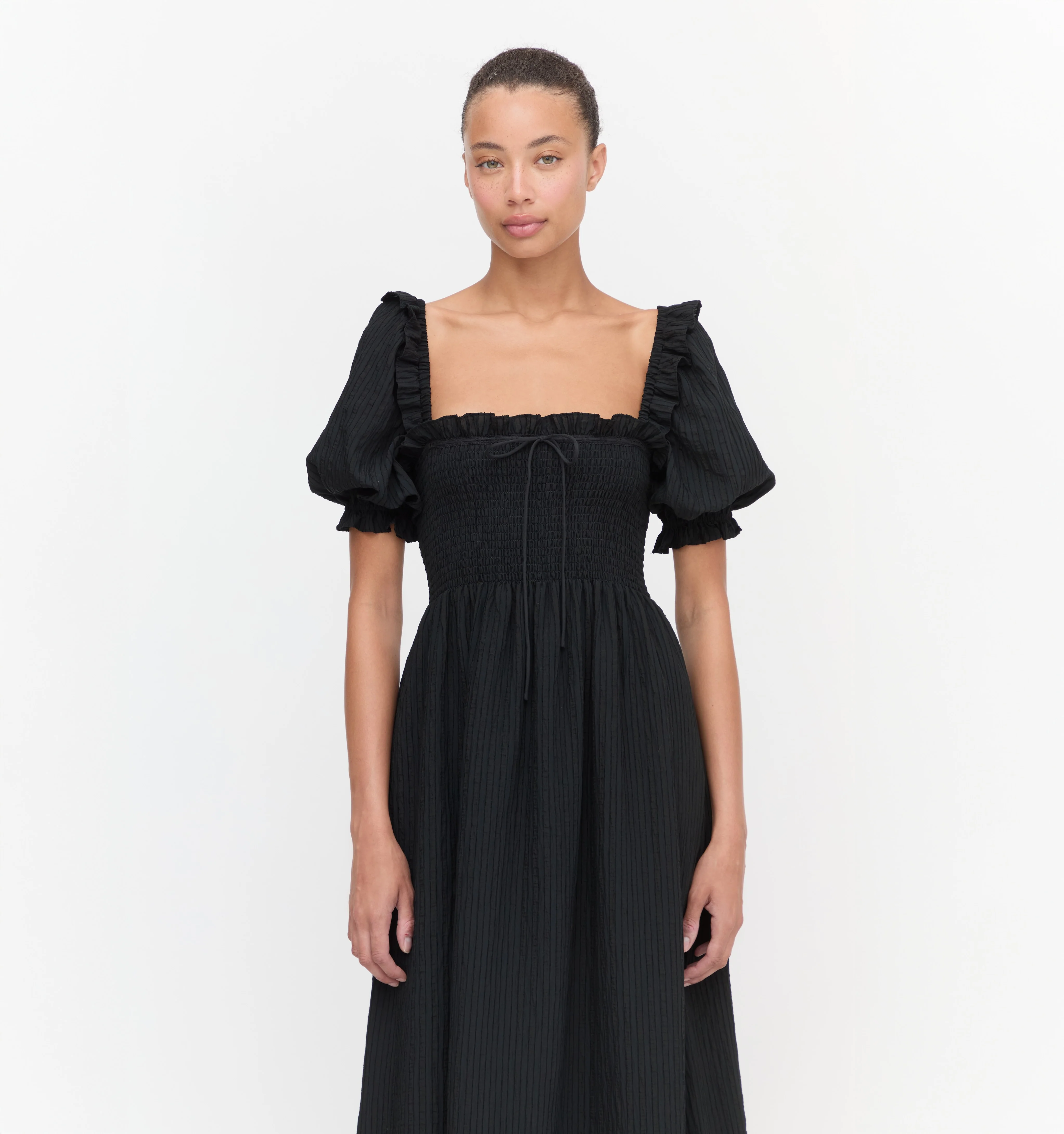 The Scarlett Nap Dress - Black Tonal Seersucker