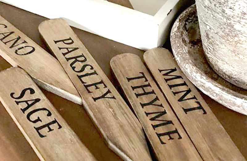 Set of 9 Wooden Herb Stakes in a Box