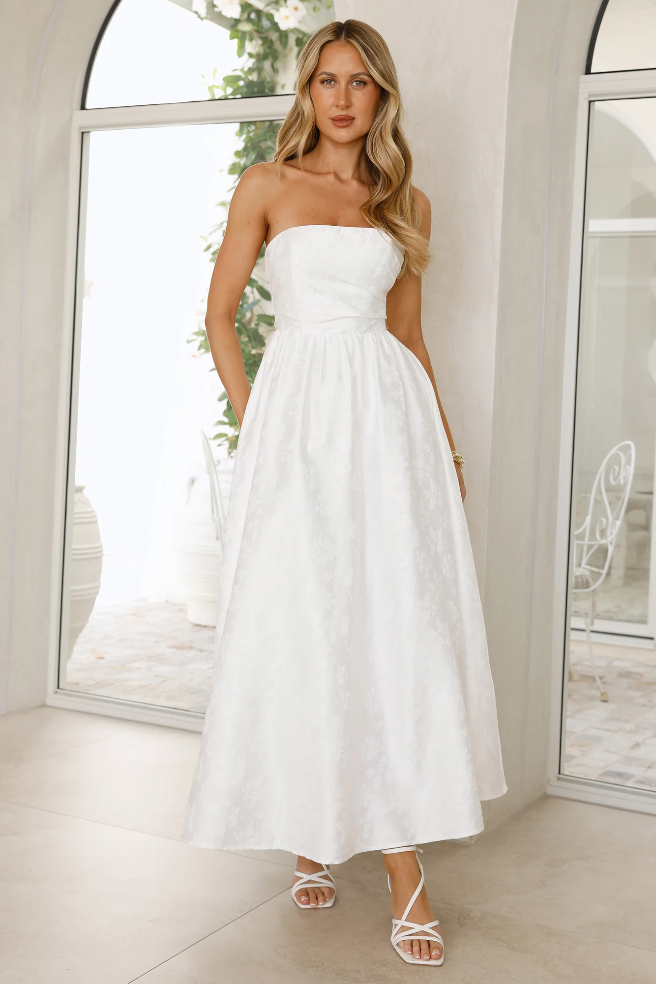 Dancing In Magic Strapless Maxi Dress White - luluinthesky