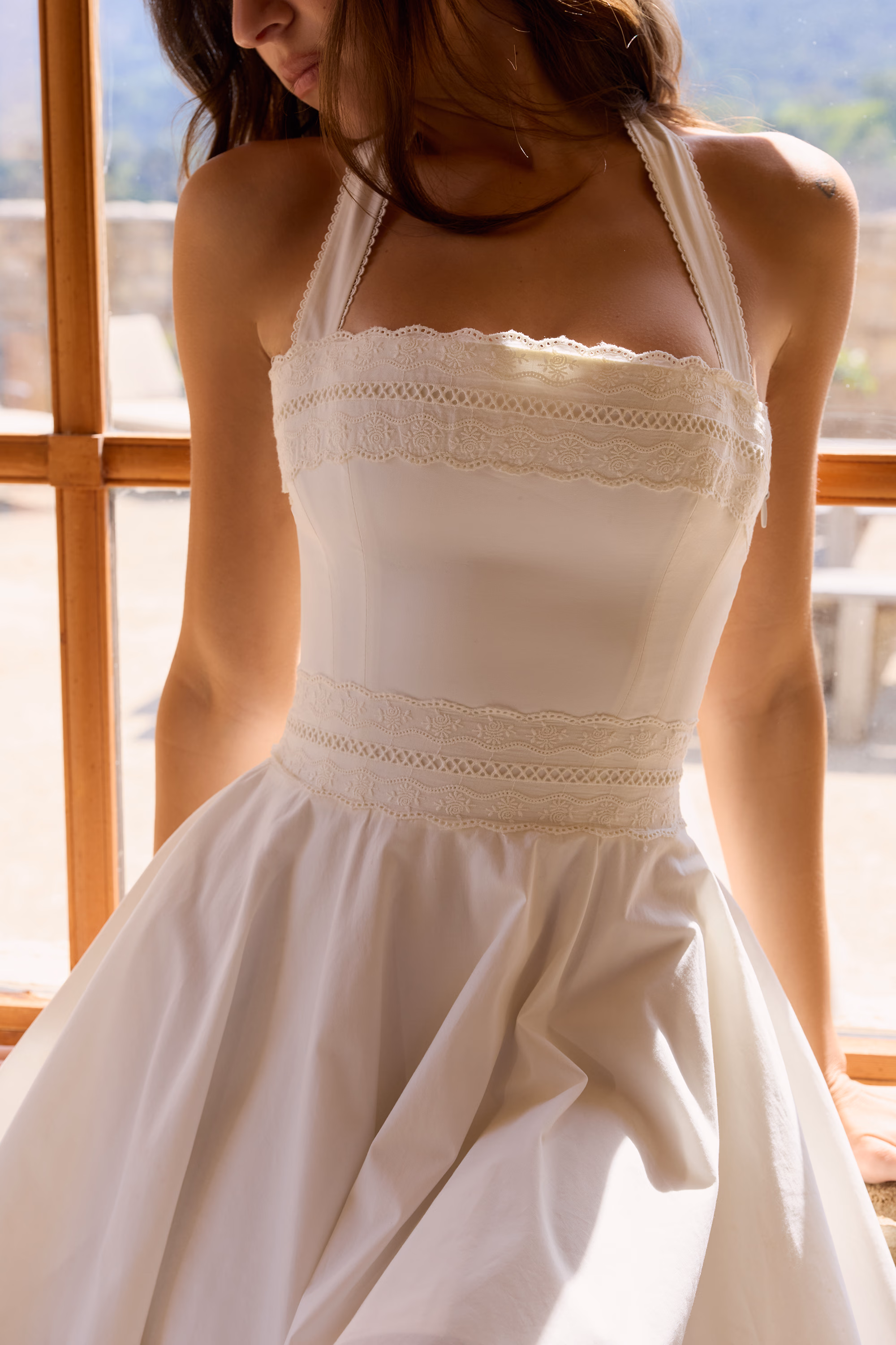 White Broderie Anglais + Colton Halter Neck Mini Dress
