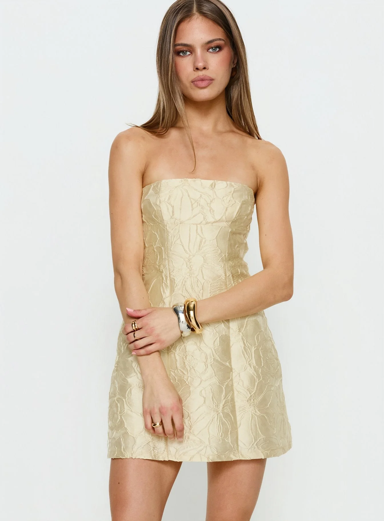 Cross Your Heart Strapless Mini Dress Lemon