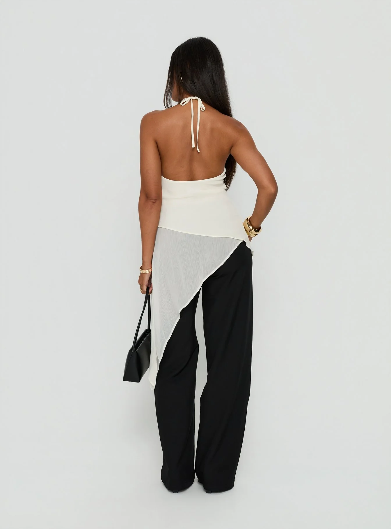 Eternal Optimist Longline Chiffon Arrowneck Top Cream