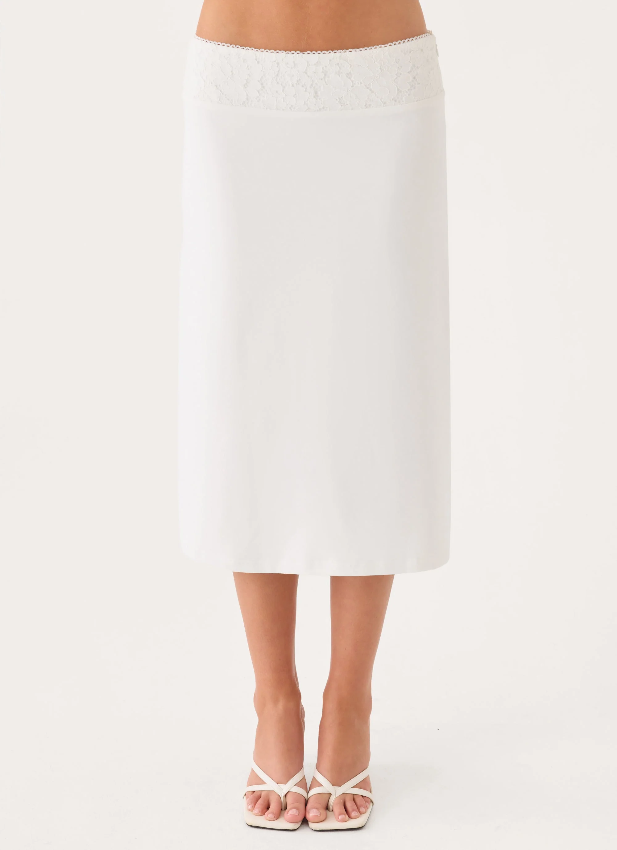 Moments Midi Skirt - White - luluinthesky