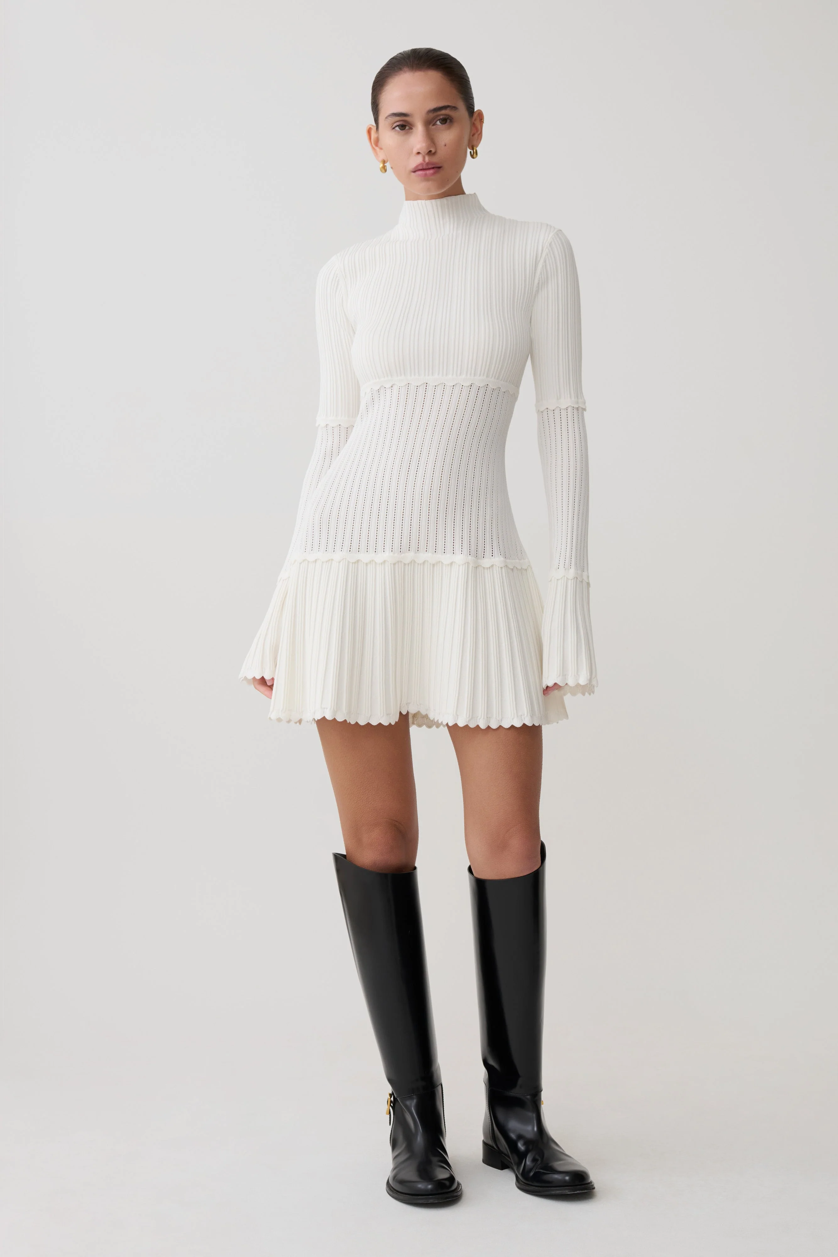 Adena Pointelle Knit Mini Dress - Ivory