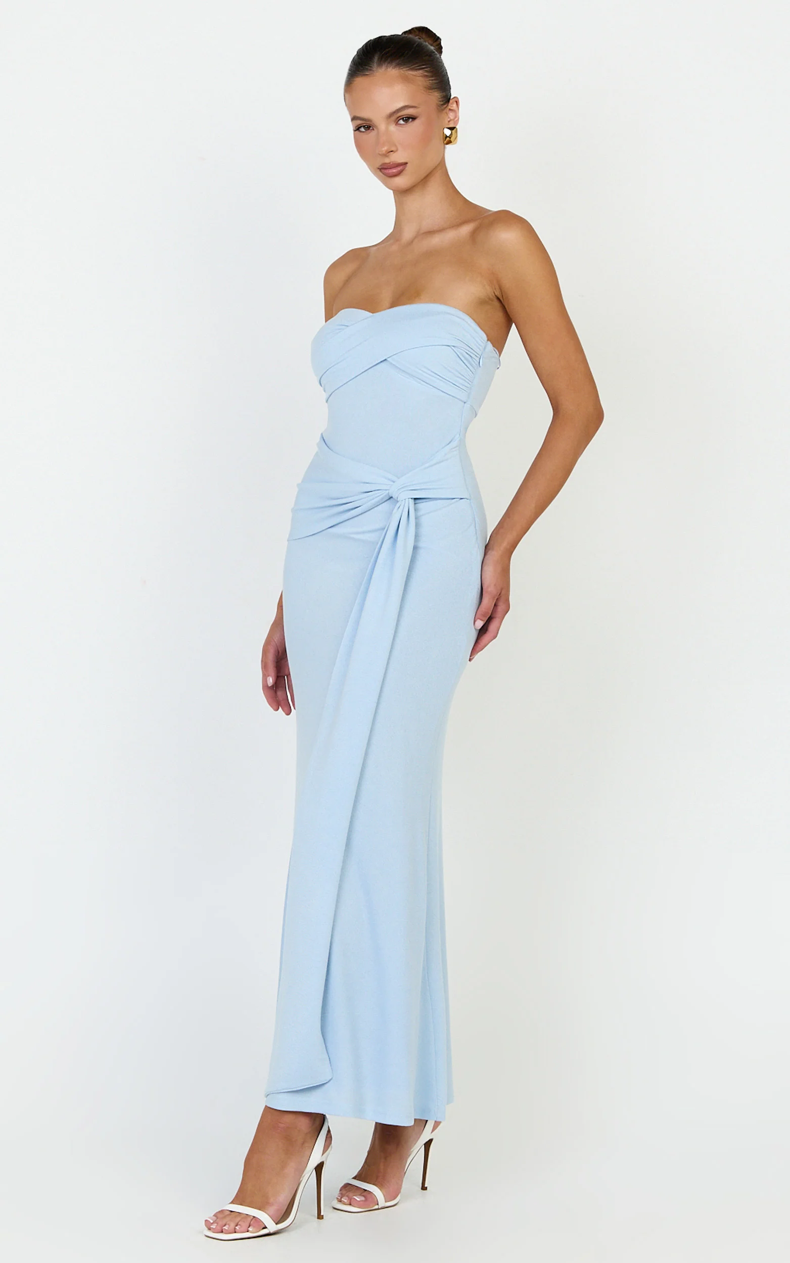 Aria Midi Dress - Strapless Tie Waist Dress in Light Blue