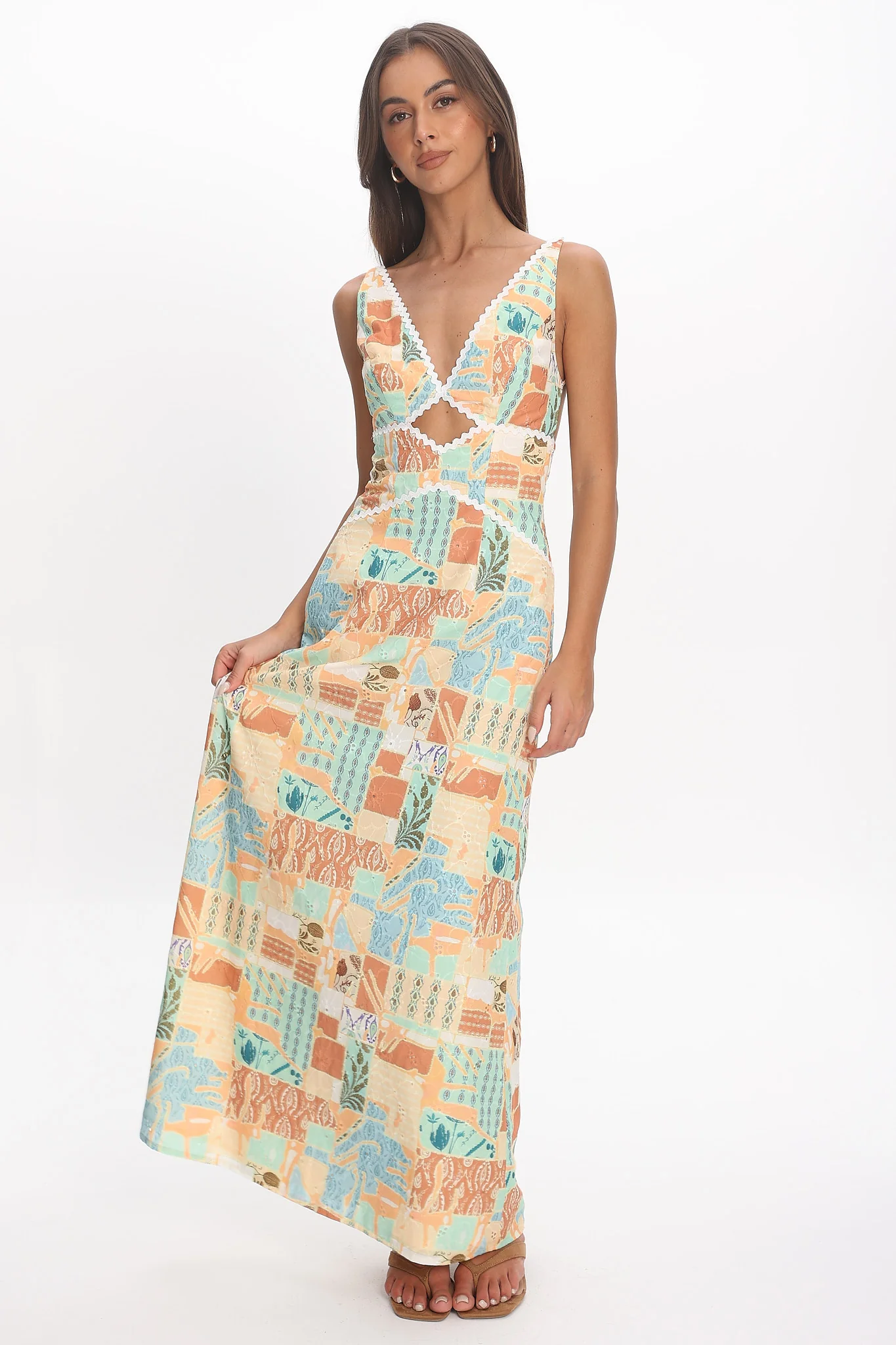 Avilo Ric Rac Trim Maxi Dress Print Yellow - luluinthesky