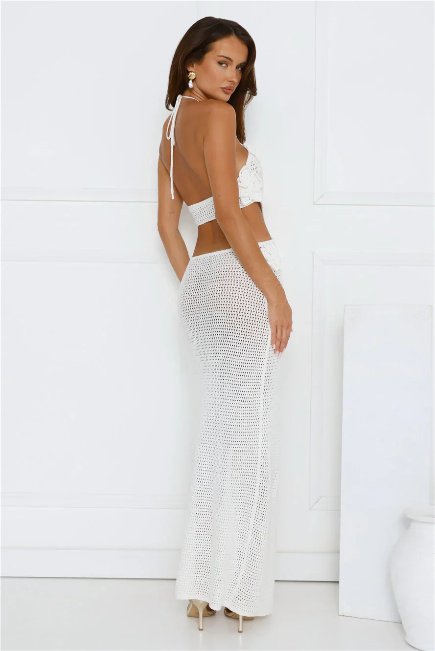 Monaco Sun Knit Halter Maxi Dress White