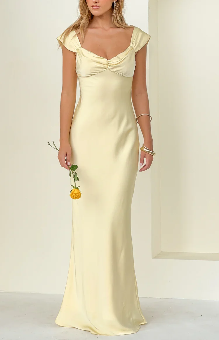 Jacky Yellow Satin Maxi Dress