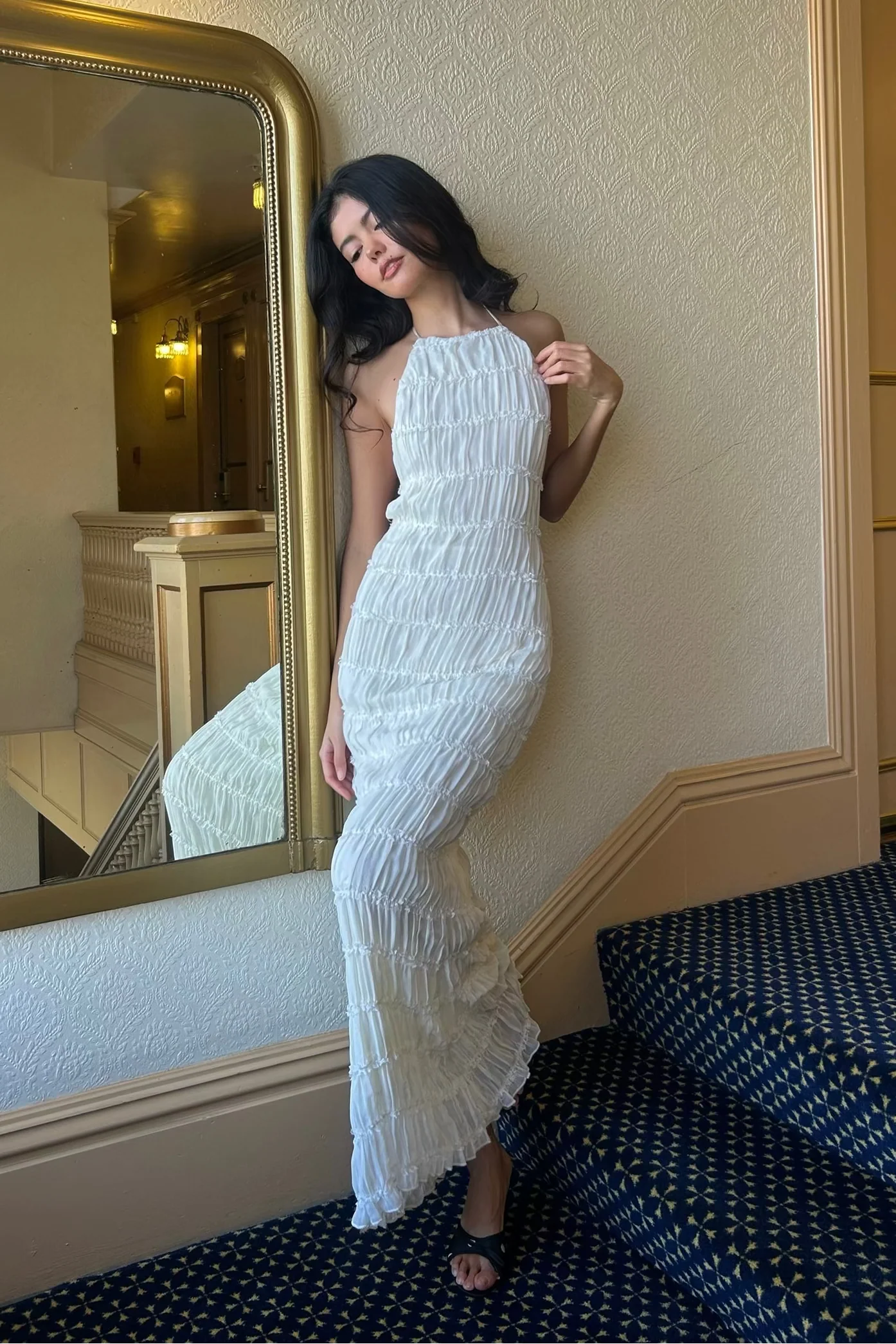 Pleated Halter Maxi Dress